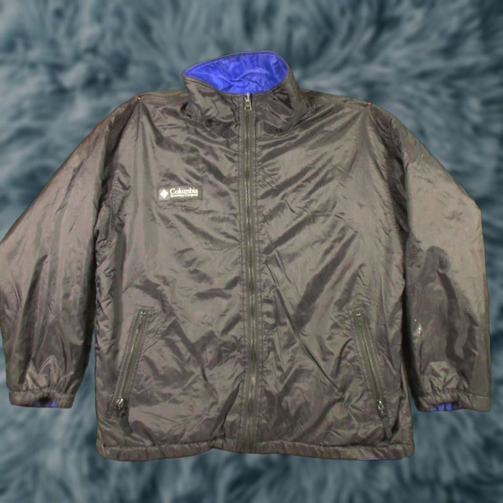 Vintage VINTAGE Columbia Jacket Women M Blue Black Packable Built in Bag and Strap Windbreaker Full Zip Lightweight Softshell 80s Outdoor Mens Womens Girls? Size M / US 6-8 / IT 42-44 - 1 Thumbnail