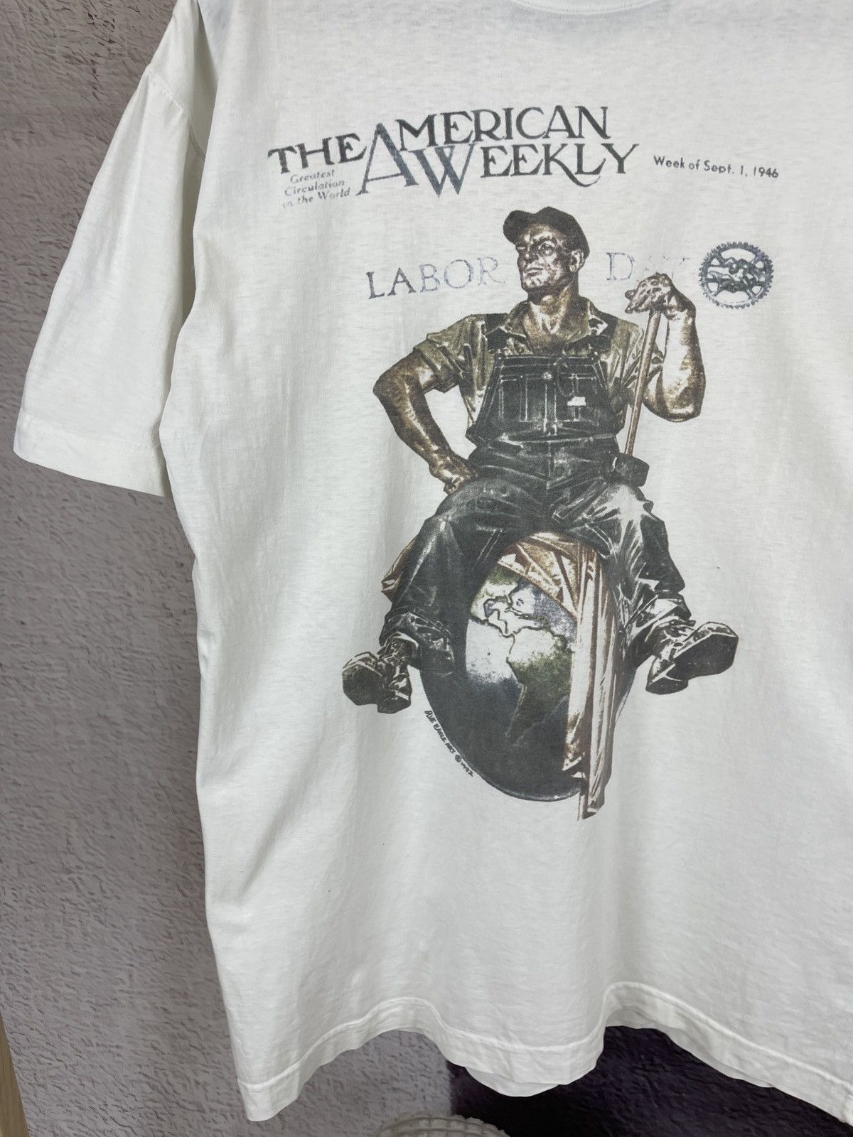 Vintage Vintage 90s The American Weekly Labor Day blue eagle art tee Size US L / EU 52-54 / 3 - 3 Thumbnail