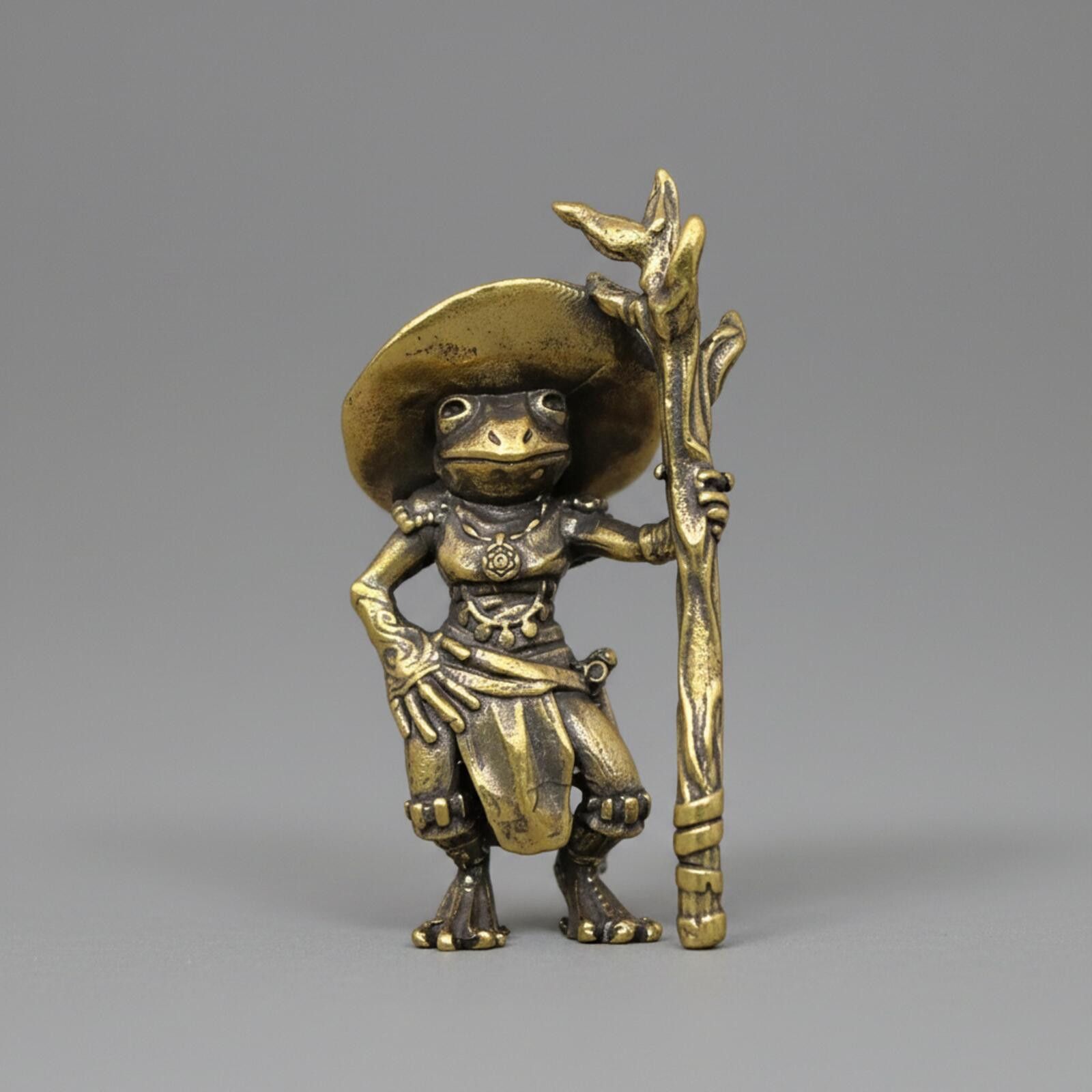 The Unbranded Brand Brass Frog Wizard Figurine with Staff Size ONE SIZE - 1 Thumbnail