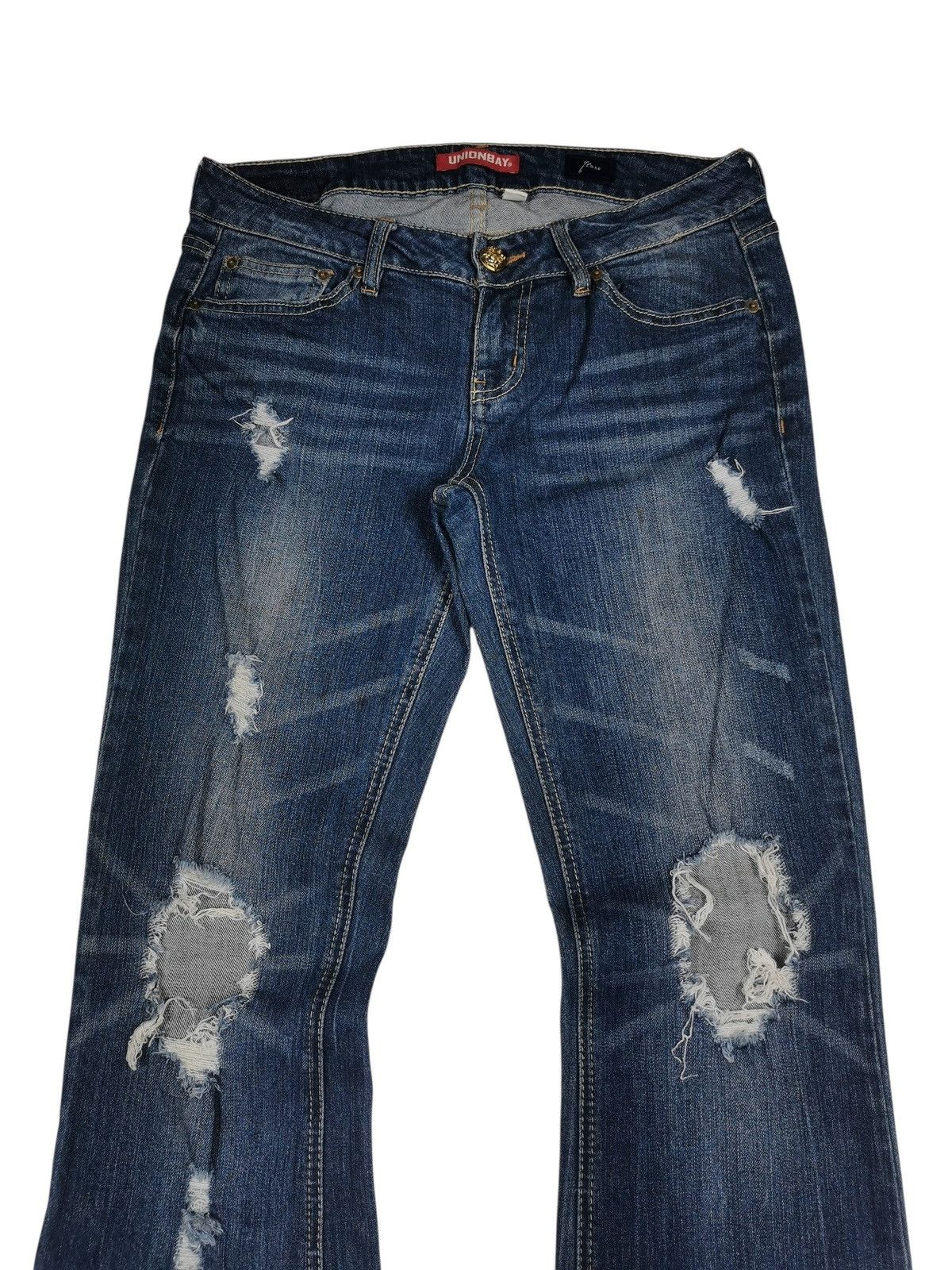 UNIONBAY Unionbay Slim Thigh Flare Legs Distressed Jeans Size 30" / US 8 / IT 44 - 3 Thumbnail