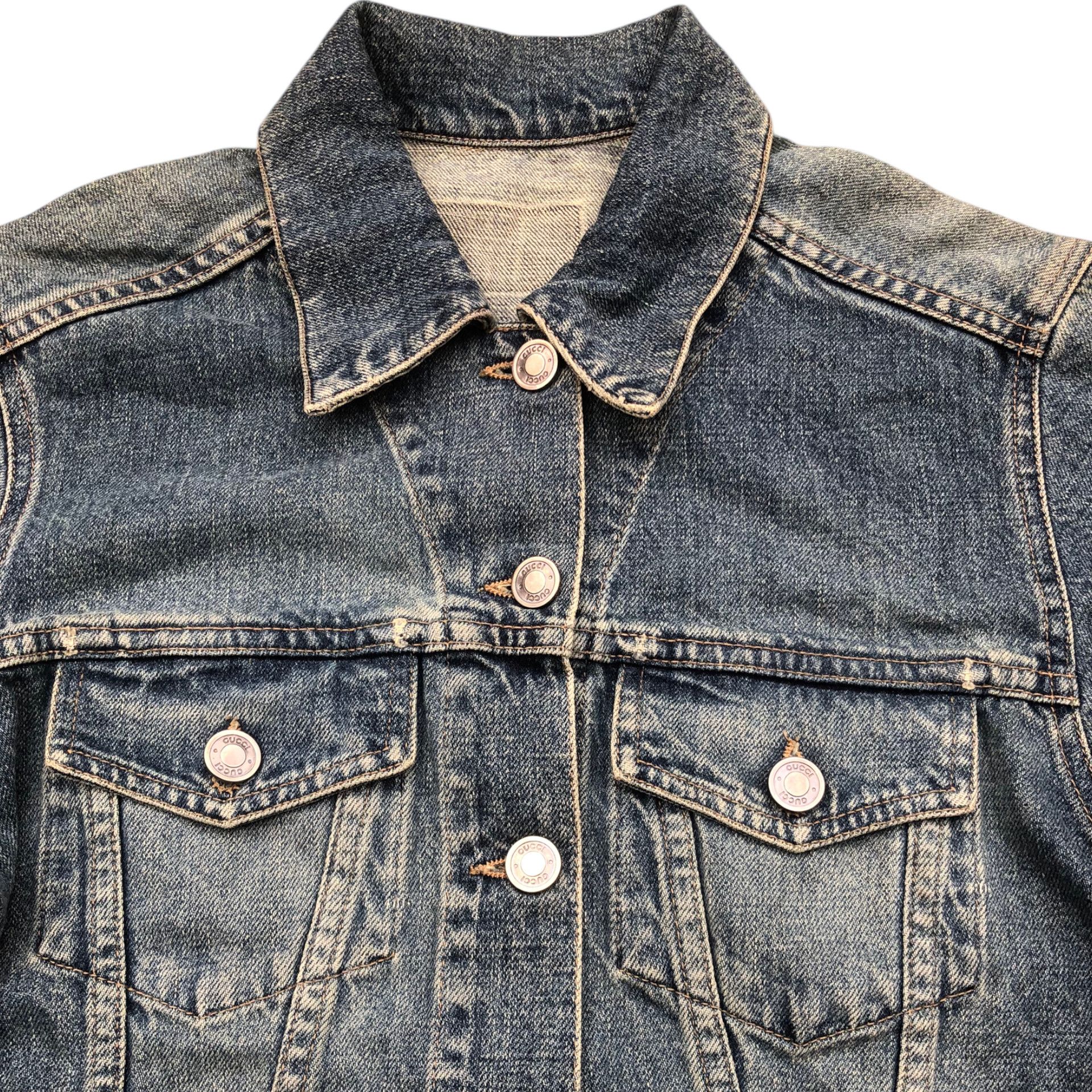 Gucci 💯Vintage GUCCI TOM FORD 00s Blue Cropped Denim Jacket Shirt Size S / US 4 / IT 40 - 5 Thumbnail