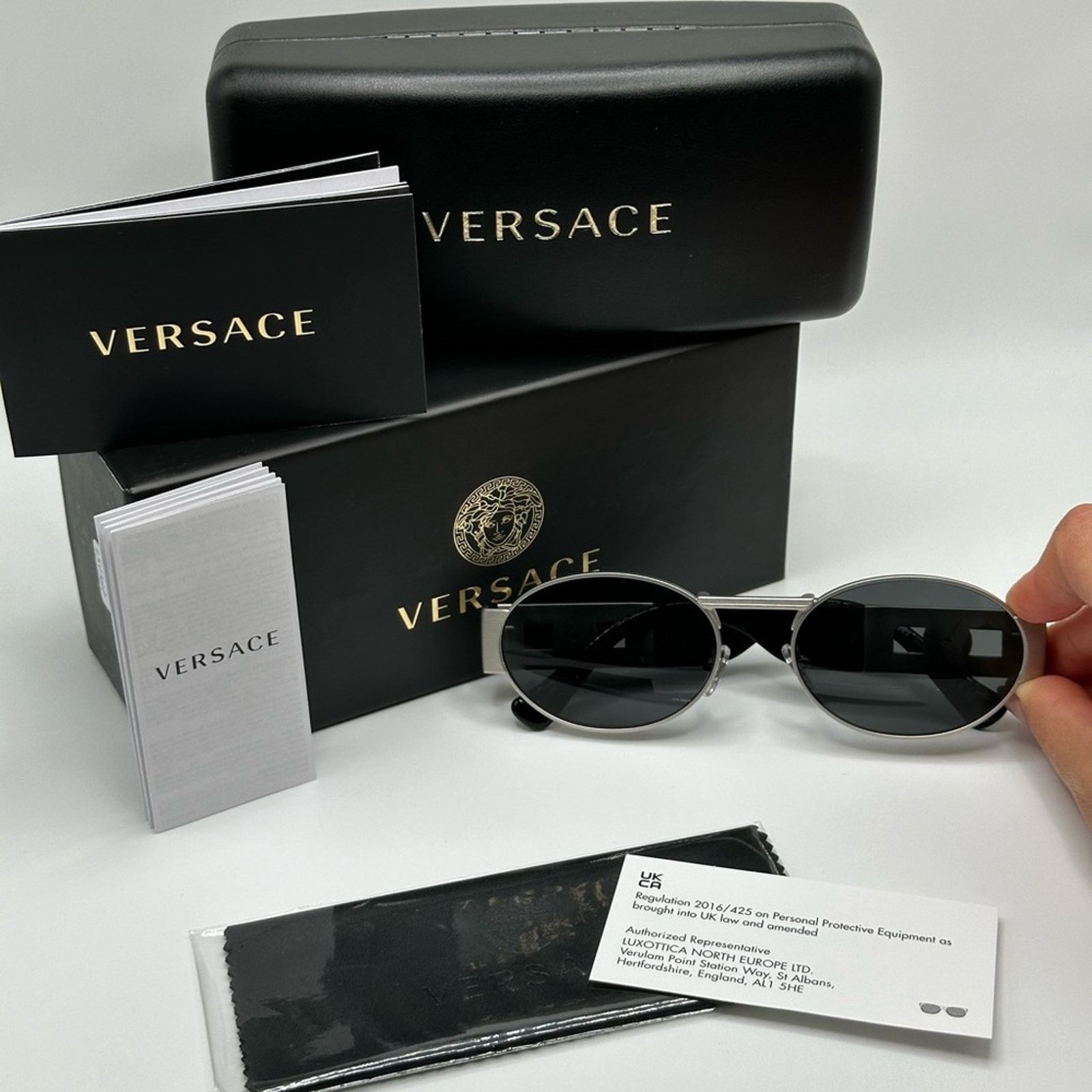 Versace NEW VERSACE VE2264 151387 Silver Dark Grey Unisex Sunglasses Size ONE SIZE - 11 Thumbnail