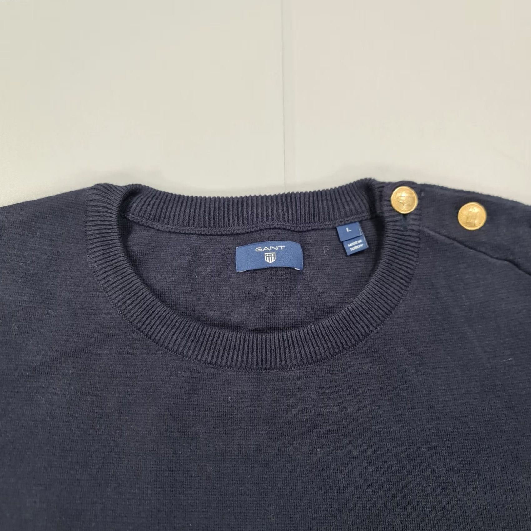 Gant GANT Womens Jumper Navy Blue Large Cotton Pullover Button Shoulder Sweater Size L / US 10 / IT 46 - 2 Thumbnail