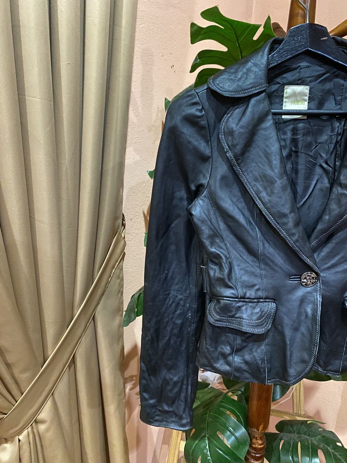 Other Vintage YK038 Black Leather Women’s Blazer Jacket - Classic Size XS / US 0-2 / IT 36-38 - 5 Thumbnail