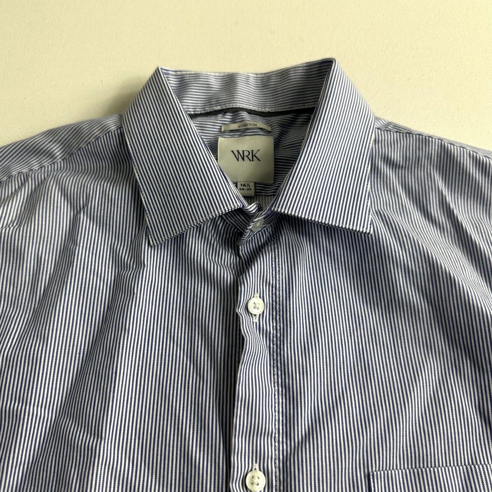 Vintage WRK Dress Shirt Button-Up Blue Striped 16.5 34-35 Long Sleeve Mens Regular Stretch Casual Size US XL / EU 56 / 4 - 4 Thumbnail