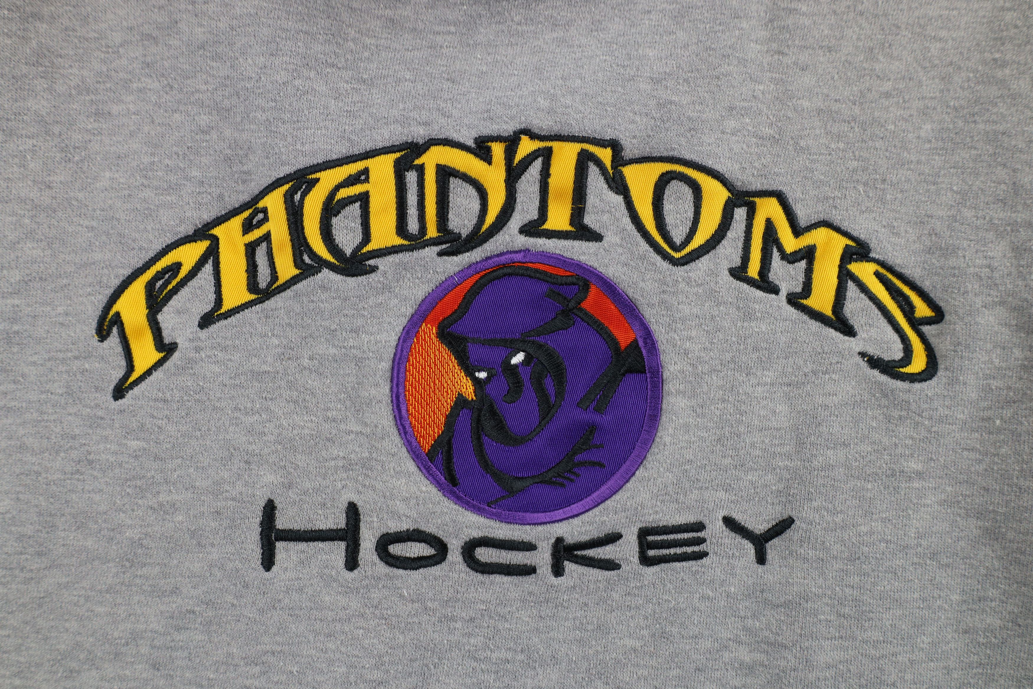 Vintage Vintage 90s Spell Out Phantoms Hockey Hoodie Sweatshirt Gray Size US L / EU 52-54 / 3 - 6 Thumbnail
