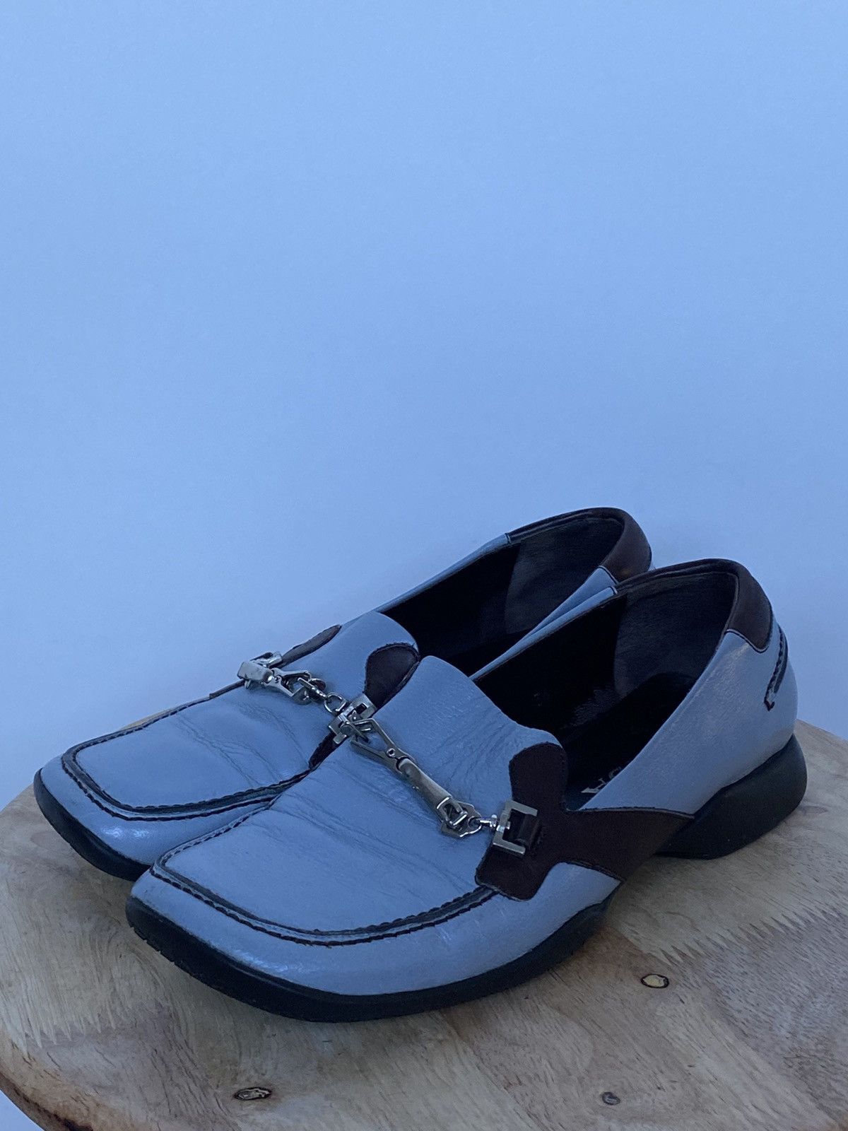 Miu Miu × Prada × Vintage Prada Bintage Baby Blue Leather Flats Loafers Size US 6 / IT 36 - 1 Thumbnail