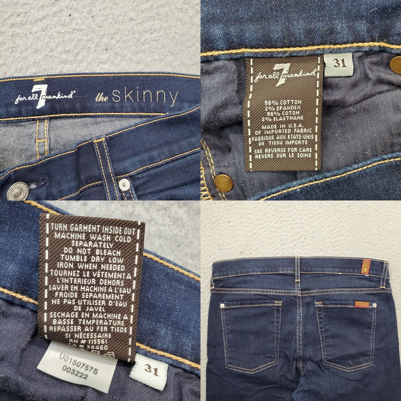 7 For All Mankind 7 for All Mankind Skinny Jeans Womens 31 Blue Denim Dark Wash Contract Stitch Size 24" / US 00 / IT 34 - 8 Thumbnail