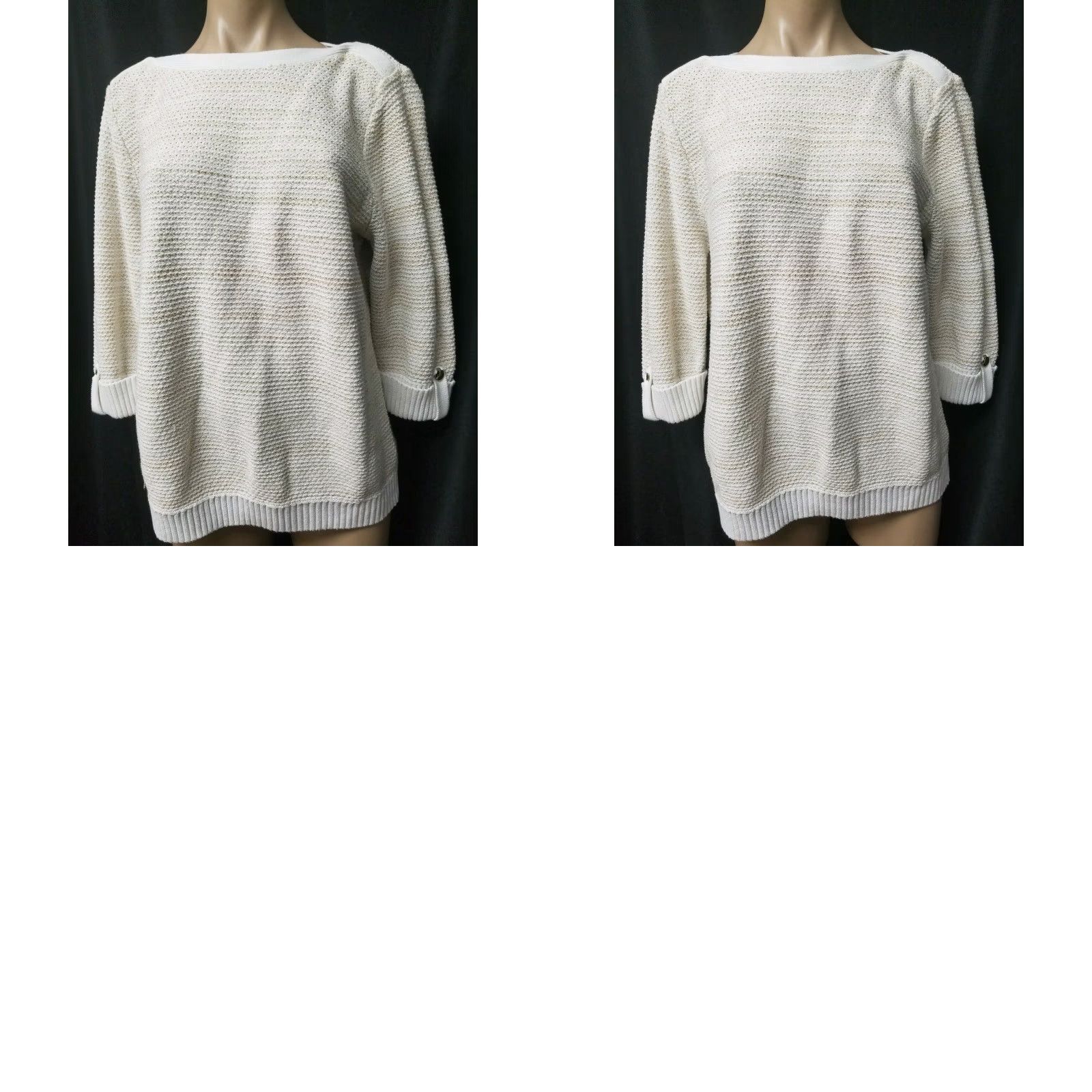 Vintage Karen Scott Knit Pullover Sweater XL Ivory Beige Metallic Gold Threading Women, Cable Knit, Casual Size XL / US 12-14 / IT 48-50 - 8 Thumbnail