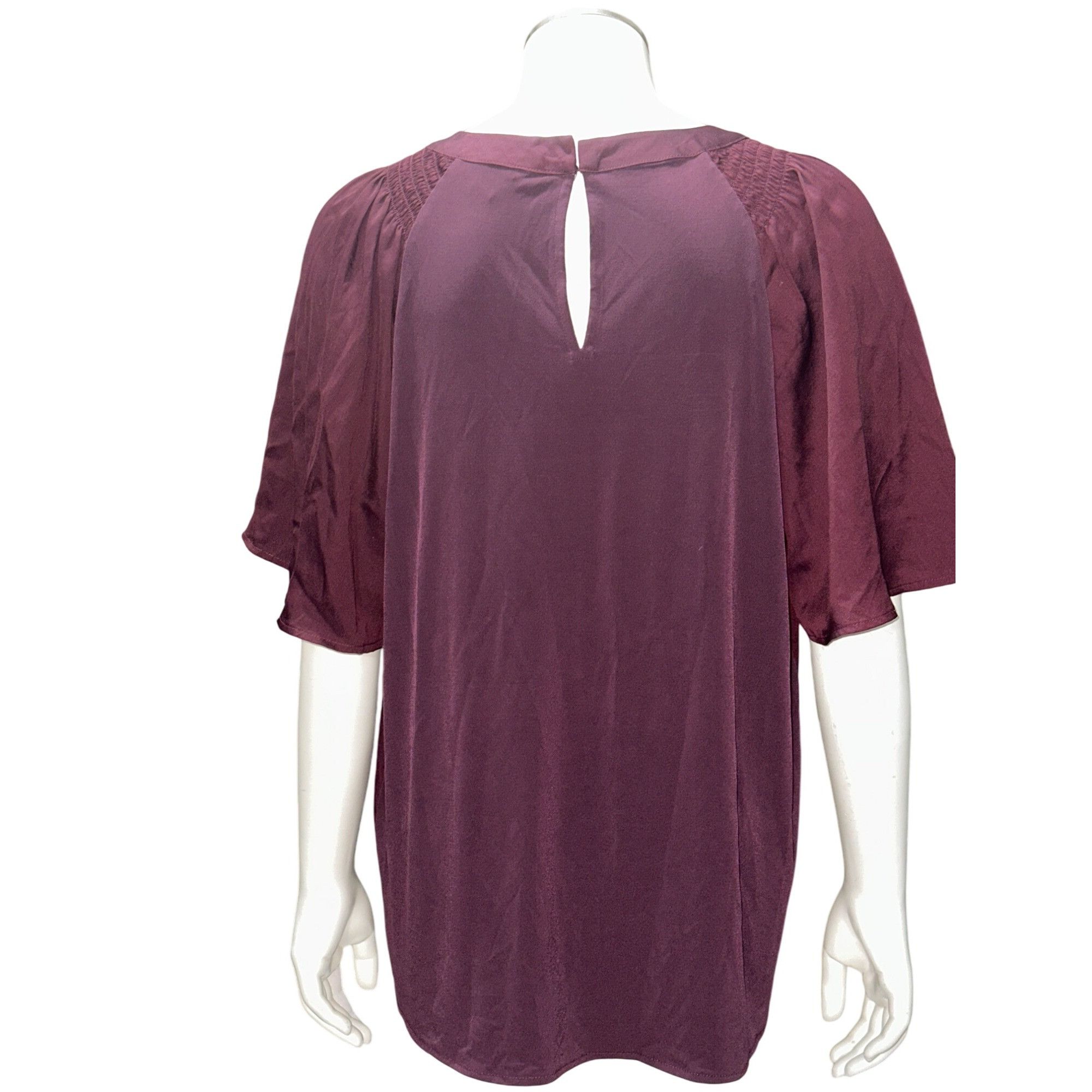 Ann Taylor Ann Taylor Small Burgundy Smocked Shoulder Blouse Flutter Sl Size S / US 4 / IT 40 - 5 Thumbnail
