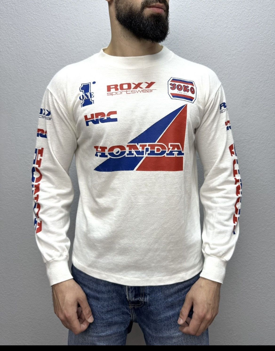 Japanese Brand Rare 80’s Long Sleeve Honda Roxy Motocross Jersey F1 Vintage Size US M / EU 48-50 / 2 - 2 Thumbnail