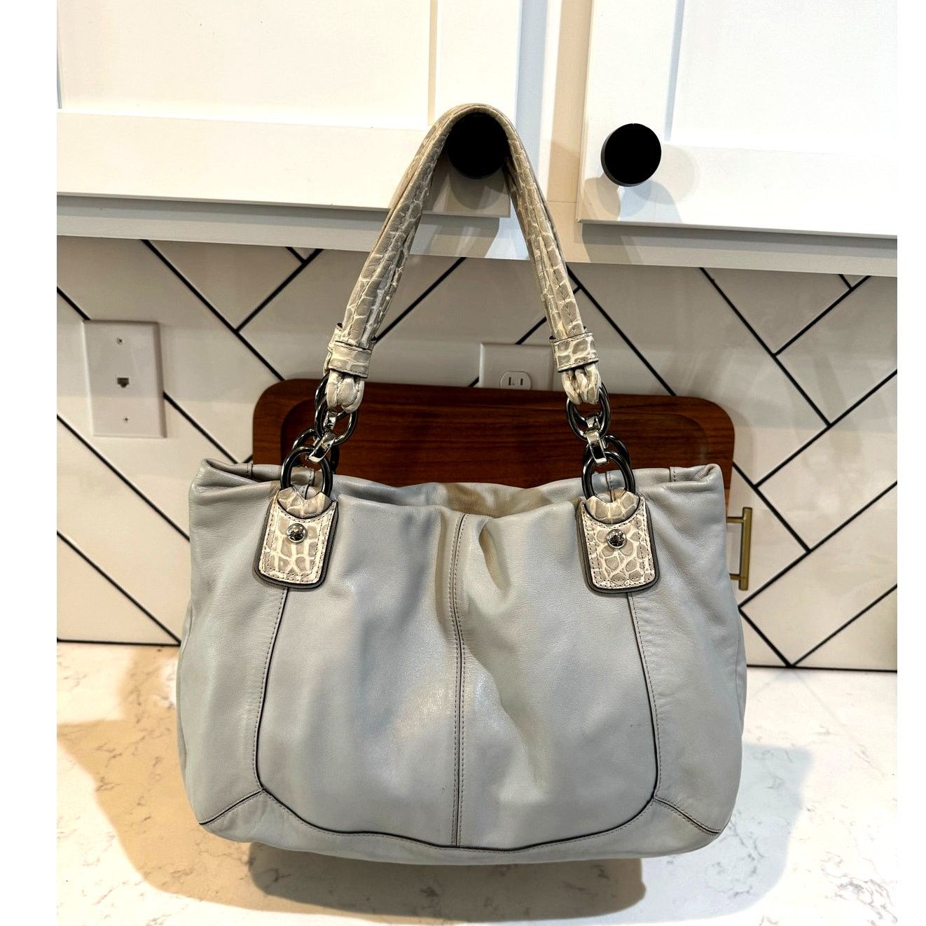 Coach gray Kristin Spectator hobo bag embossed leather