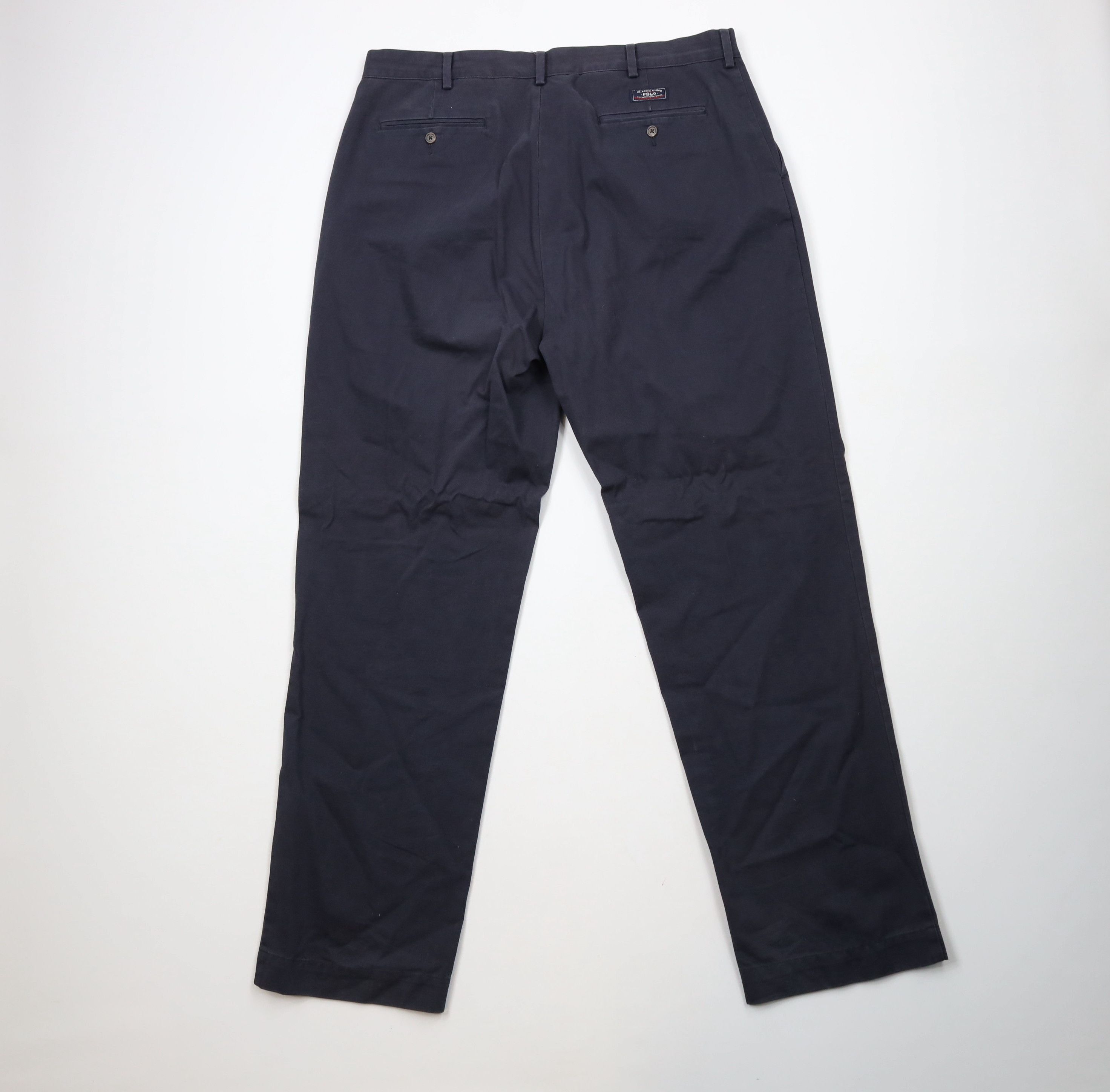 Ralph Lauren × Vintage Vintage 90s Ralph Lauren Wide Leg Chino Pants Navy Blue Size US 38 / EU 54 - 9 Thumbnail