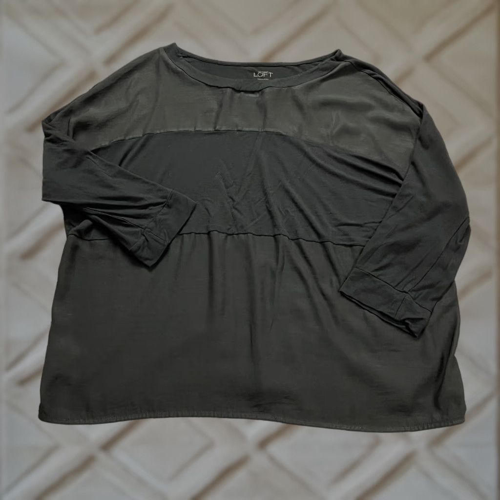 Loft LOFT Blouse Women's L Black Long Sleeve Round Neck Knit Stretch Top Womens Size L / US 10 / IT 46 - 1 Thumbnail