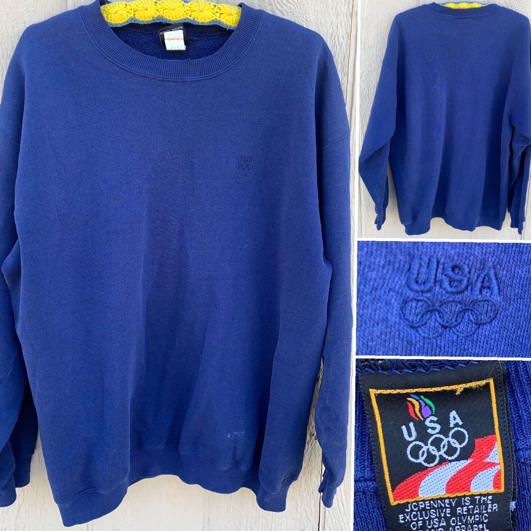 JCPenney VINTAGE USA Olympics Sweatshirt Pullover JCPenney Exclusive Size XL Blue Cotton Blend Embroidered Logo Men Sweatshirt 80s 90s Retro Sports USA Olympic Size US XL / EU 56 / 4 - 2 Thumbnail