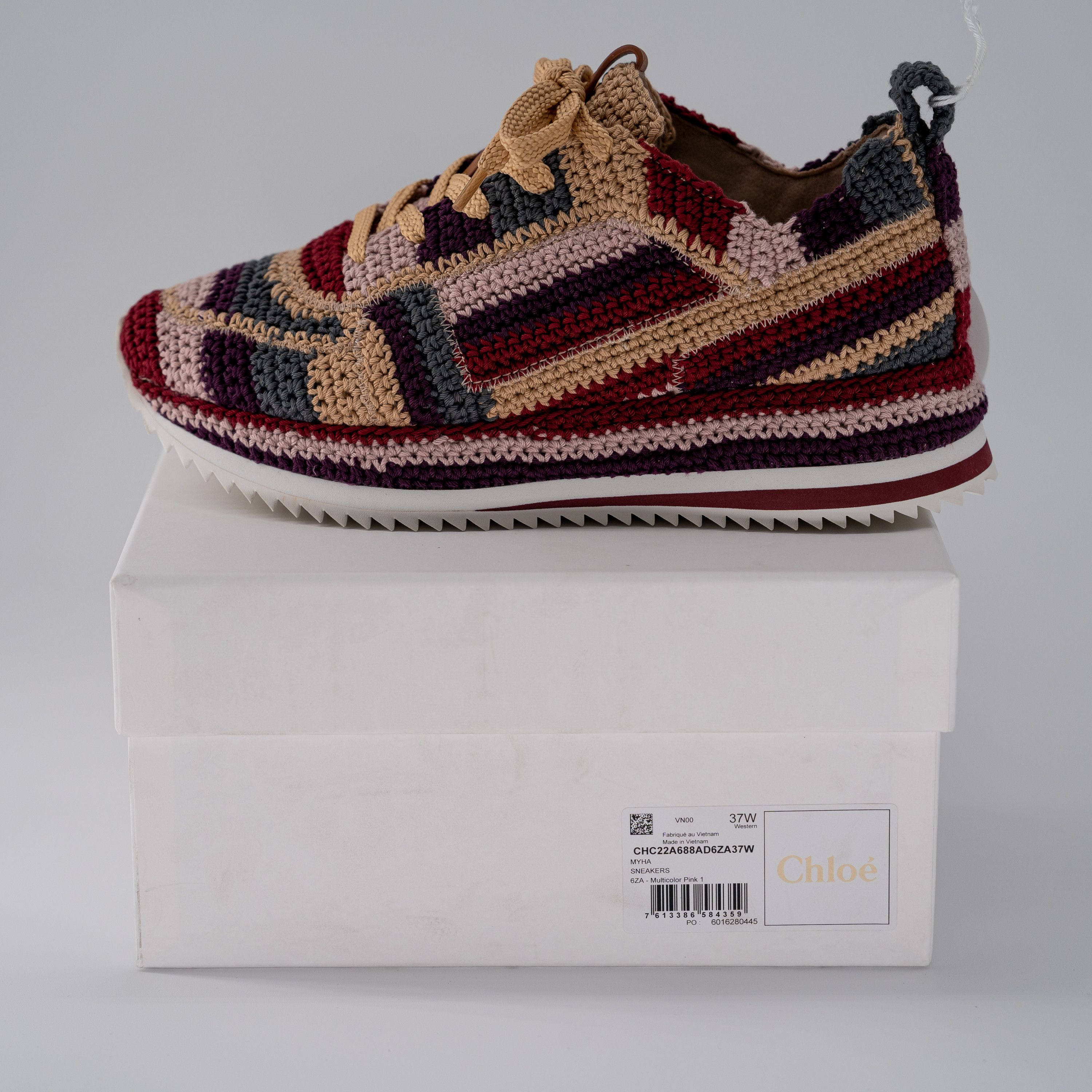 Chloe size US7 EU 37 - Chloe Myha Crocheted Knit Sneakers Burgundy Size US 7 / IT 37 - 11 Thumbnail
