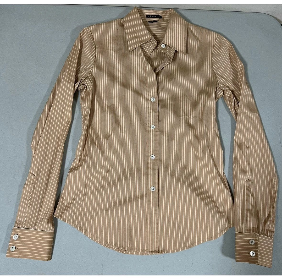 Theory Theory Tan Long Sleeve Button-Down Shirt Top Blouse Size P🤍✨ Size S / US 4 / IT 40 - 2 Thumbnail