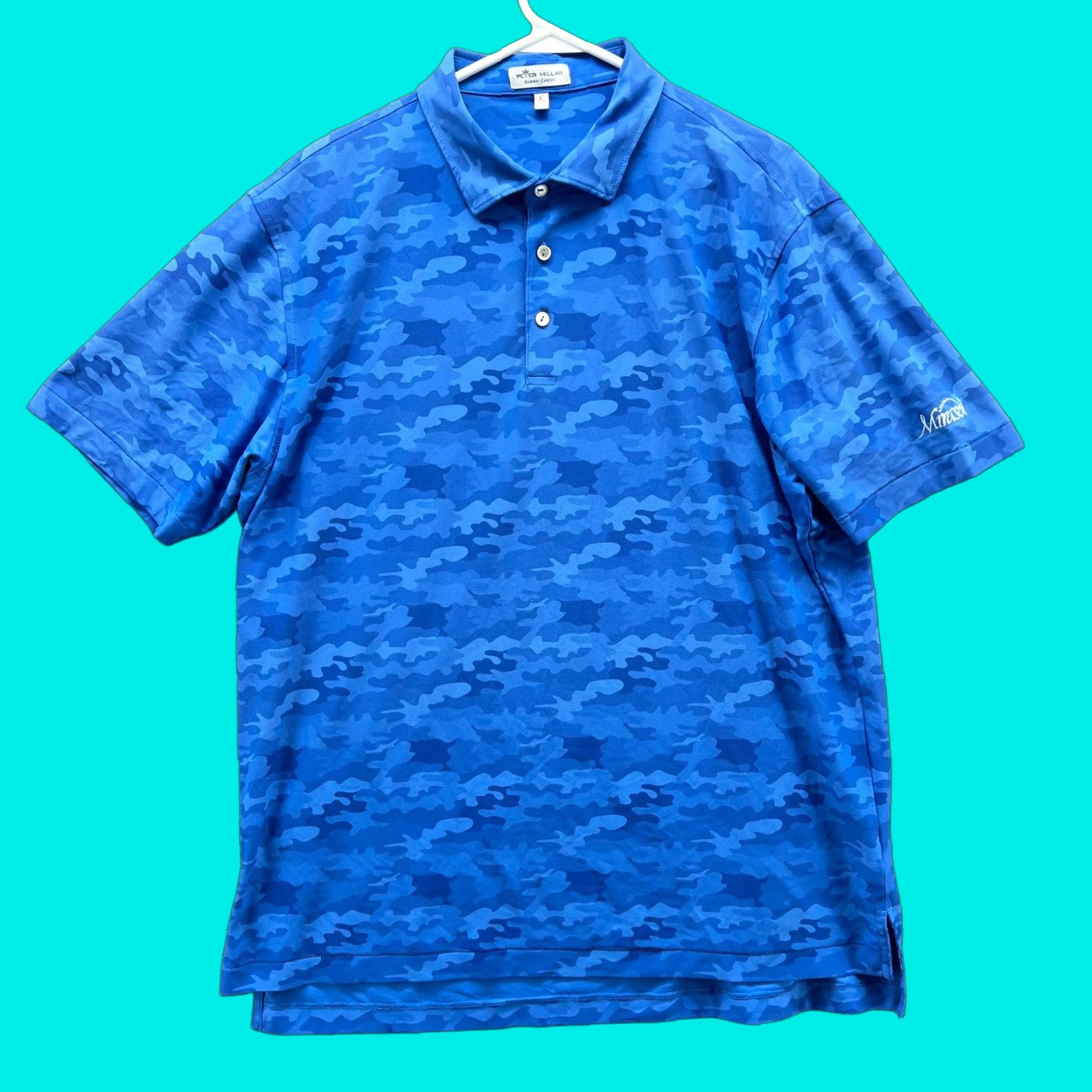 Peter Millar Peter Millar Polo Shirt Mens Large Blue Camouflage Summer Comfort Golf Mirasol Size US L / EU 52-54 / 3 - 1 Thumbnail