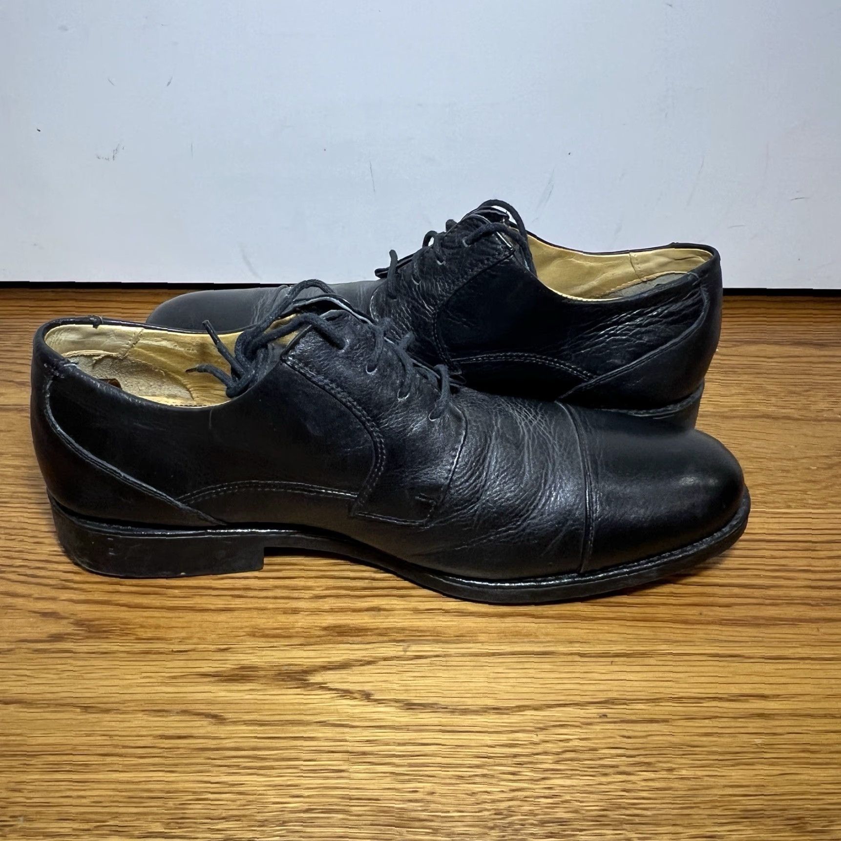Vintage Mens Belvedere Duke Cap Toe Oxfords Leather Black Dress Shoes Size 12 Size ONE SIZE - 6 Thumbnail