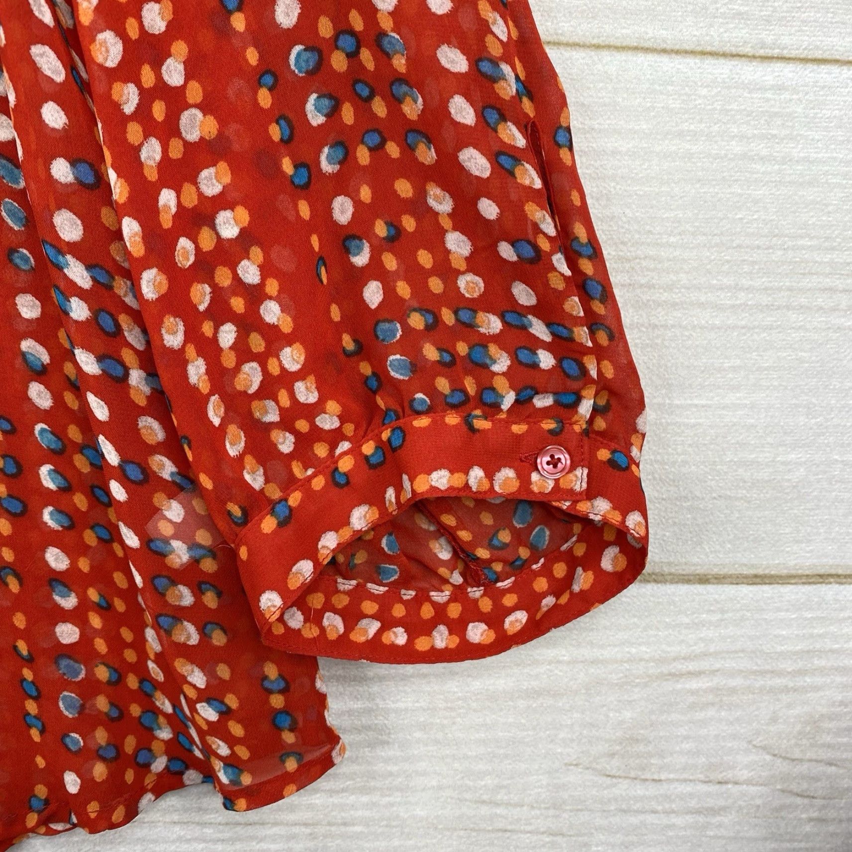 Old Navy Old Navy Top Womens XL Red Dotted Sheer Button Up V Neck Chiffon Beach Cruise Size XL / US 12-14 / IT 48-50 - 4 Thumbnail