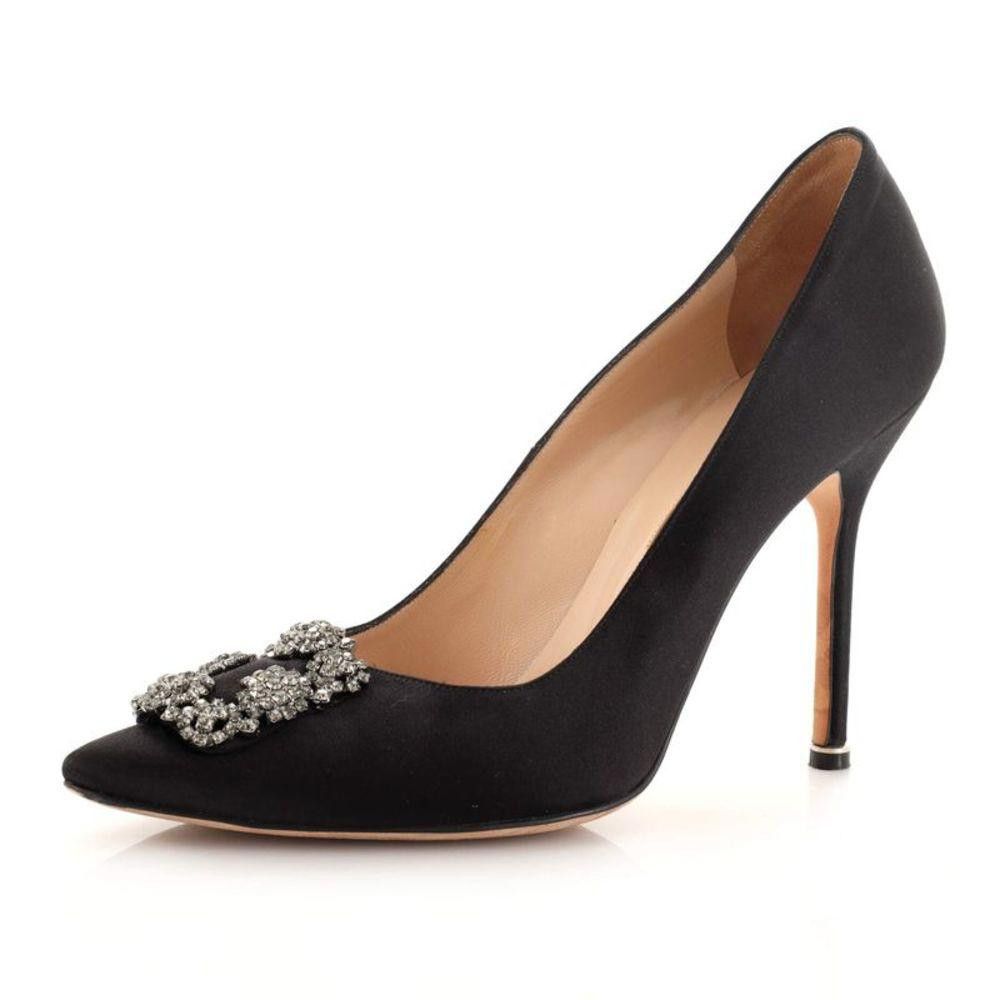 Manolo Blahnik Manolo Blahnik Hangisi Black Heels w/ Crystal Embellishment Size US 11 / IT 41 - 1 Thumbnail