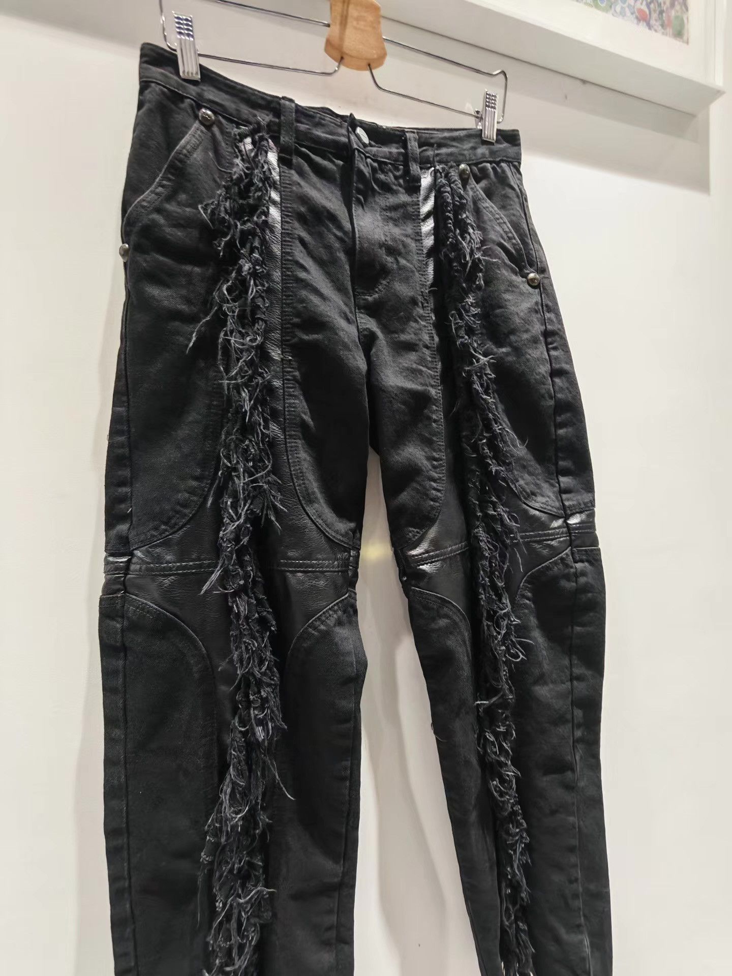 Thug Club ThugClub 24SS Fringe Leather Patch Cross Jeans Q15 Size US 32 / EU 48 - 2 Thumbnail