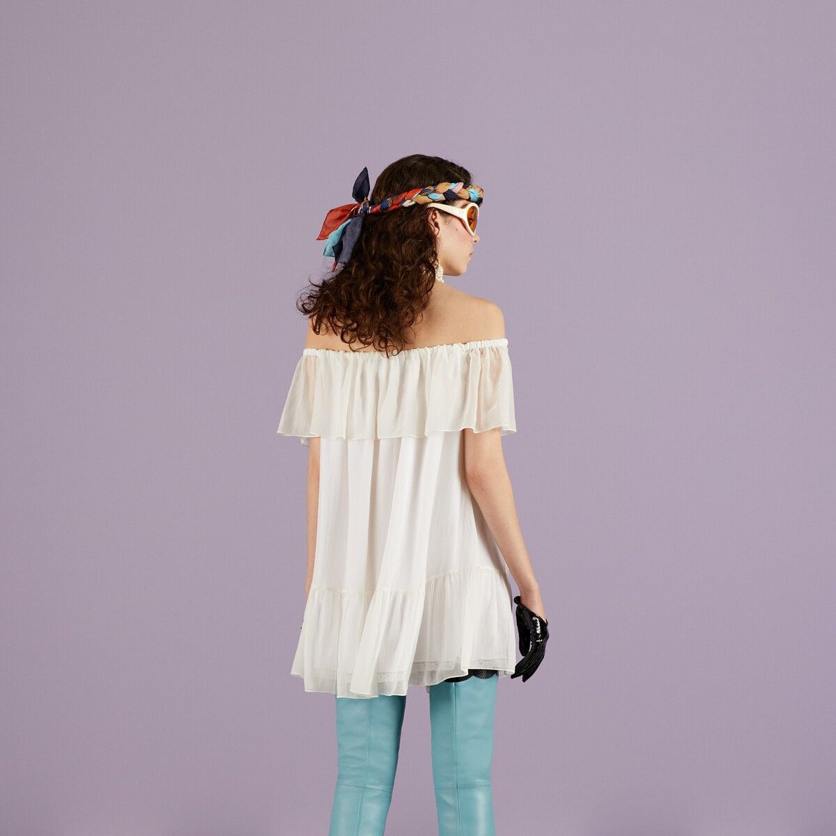 Gucci o1s1wg111025 Silk Cotton Chiffon Mini Dress in White Size M / US 6-8 / IT 42-44 - 6 Thumbnail