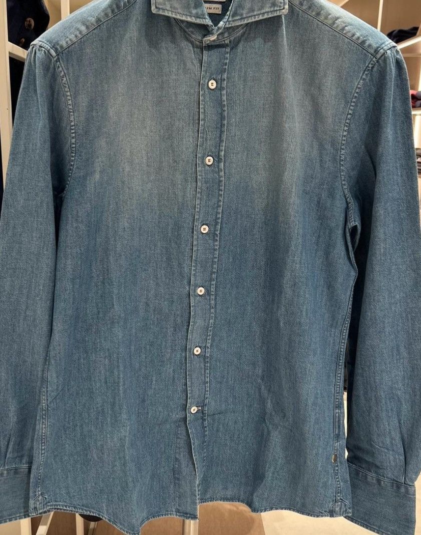Brunello Cucinelli o1w1db10924 Denim Shirt in Open Blue Size US M / EU 48-50 / 2 - 1 Preview
