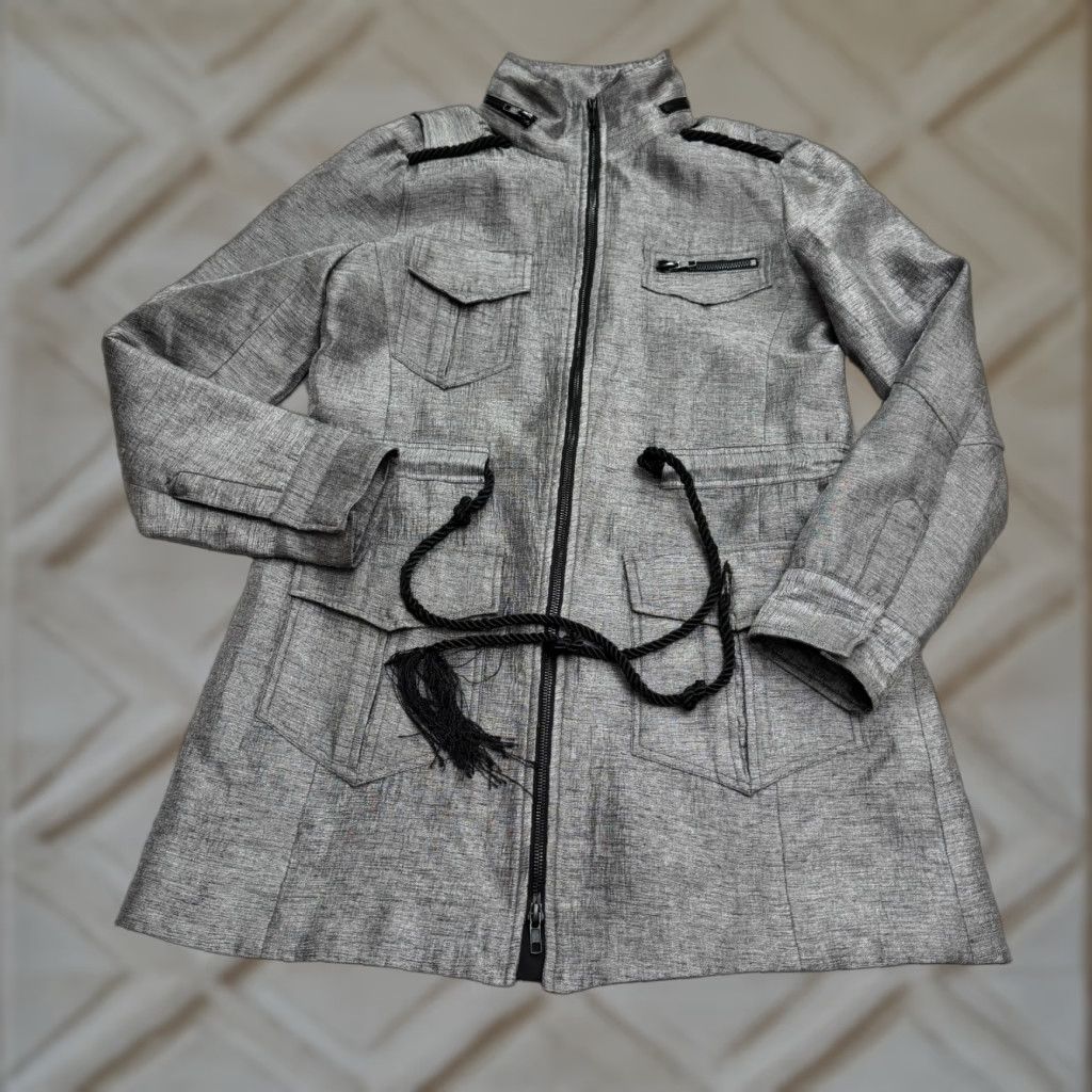 Vintage Chico's Laveer Military Utility Field Jacket Womens Gray Rope Belt Full Zip Coat Travel Size S / US 4 / IT 40 - 1 Thumbnail