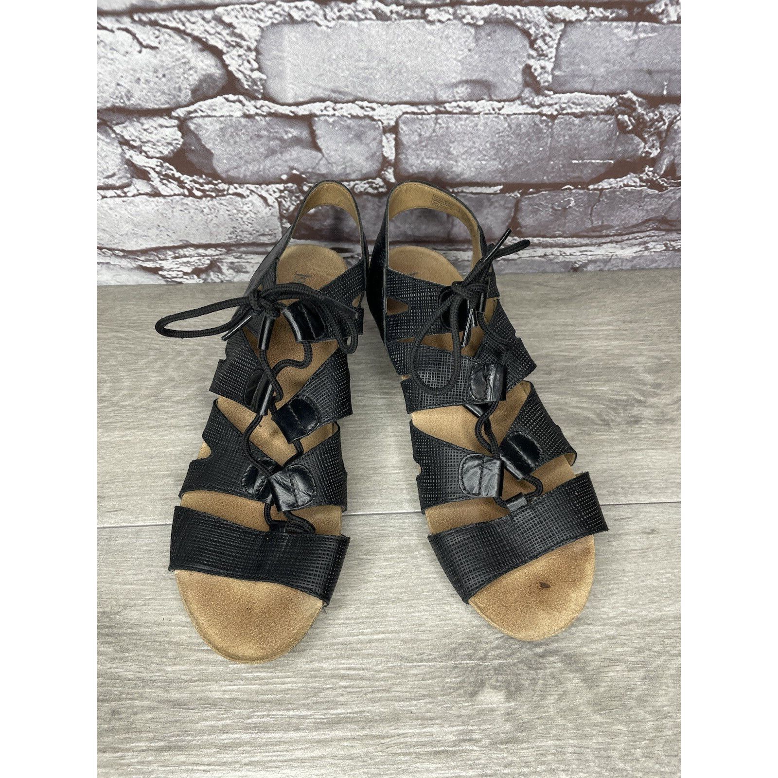 JOSEF SEIBAL Josef Seibel Ruth 29 Black Leather Casual Lace Heel Sandals Size US 9.5 / IT 39.5 - 11 Thumbnail