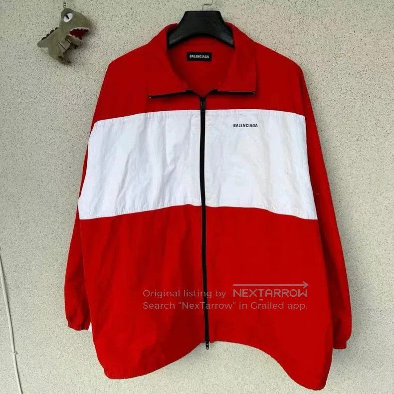 Balenciaga Red White Logo Windbreaker.
