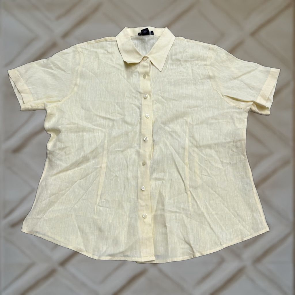 Lands' End Lands' End Linen Button-Up Shirt Womens 16 Yellow Short Sleeve Casual Summer Size XXL / US 16-18 / IT 52-54 - 1 Thumbnail