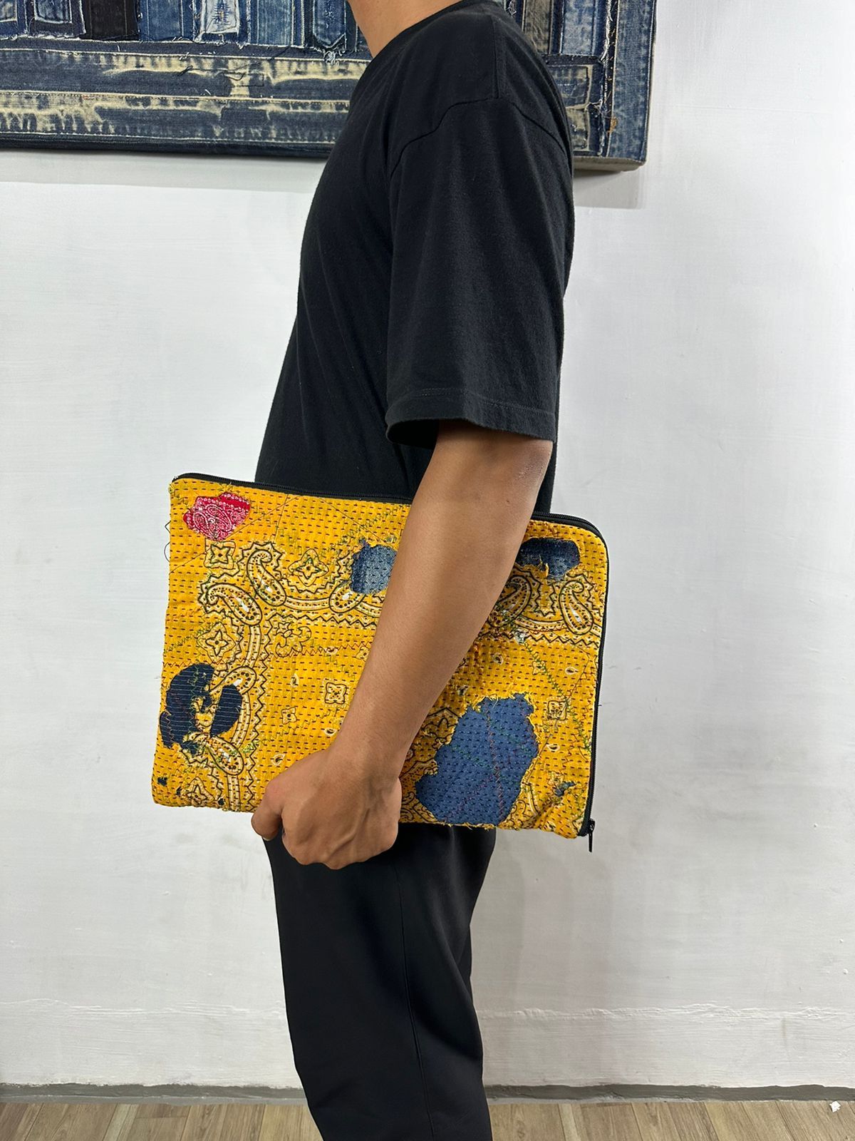 Other Custom Made Distressed Denim Paisley Patchwork boro Clutch Size ONE SIZE - 12 Thumbnail