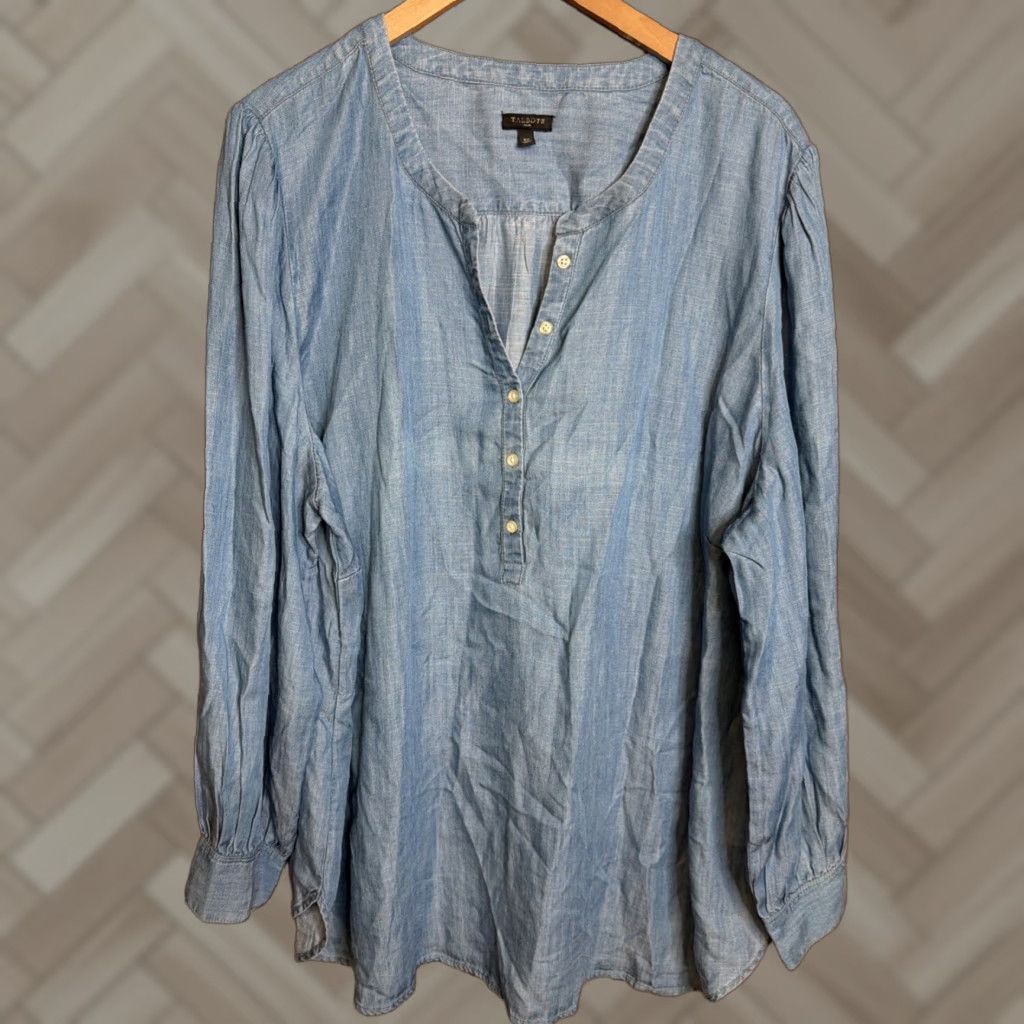 Talbots Talbots Blouse Shirt 3X Women Chambray Button Front Tunic Full Button Casual Office Women’s Plus Size XXL / US 16-18 / IT 52-54 - 1 Thumbnail