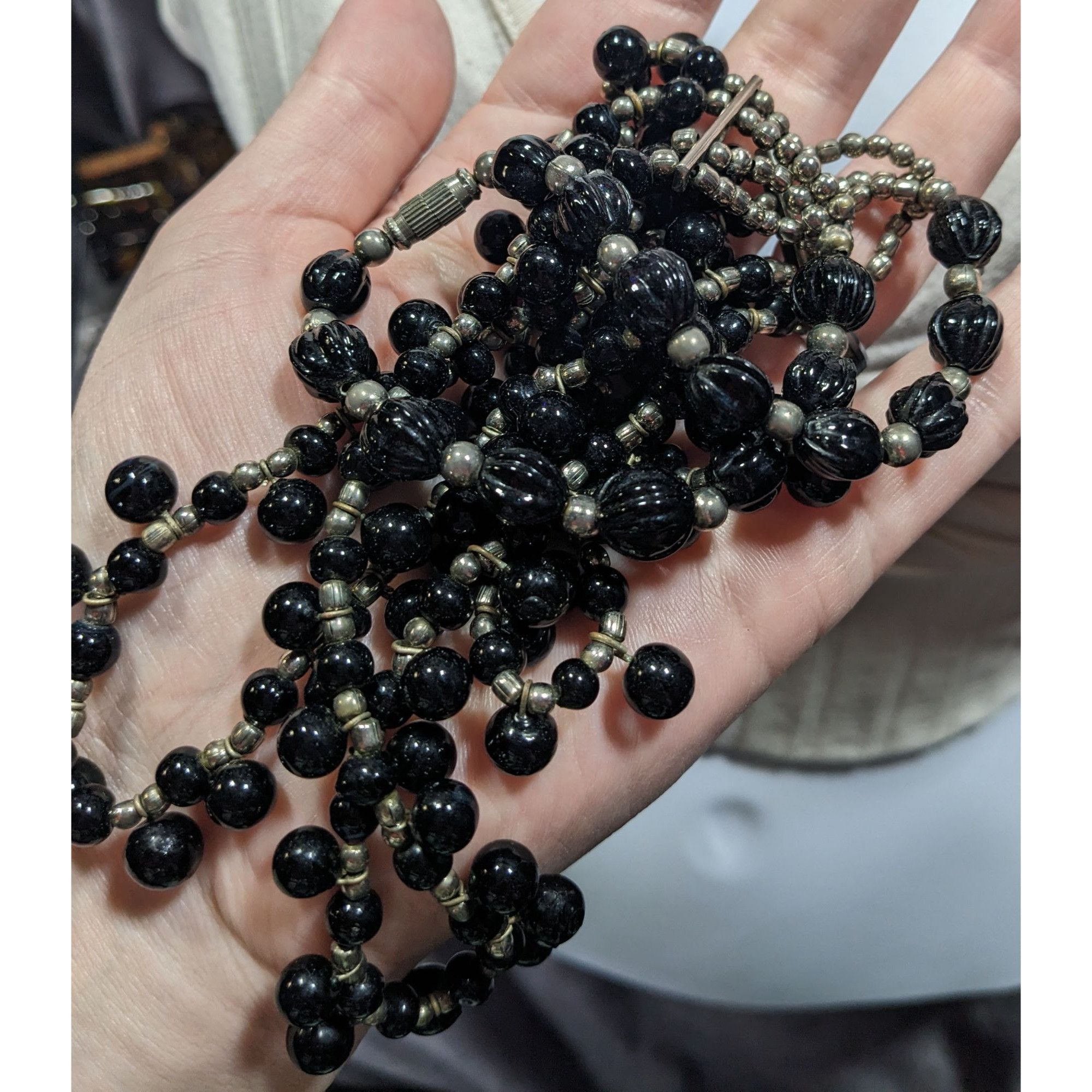 Other Vintage Gothic Black Glass And Silver Tone Beaded Layered Ne Size ONE SIZE - 5 Thumbnail