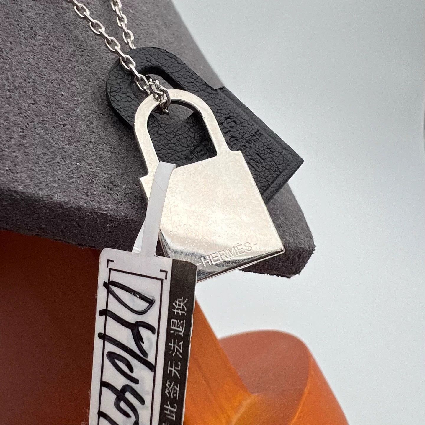 Hermes Hermès O'Kelly Pendant Necklace Black & Silver DY10472 Size ONE SIZE - 3 Thumbnail