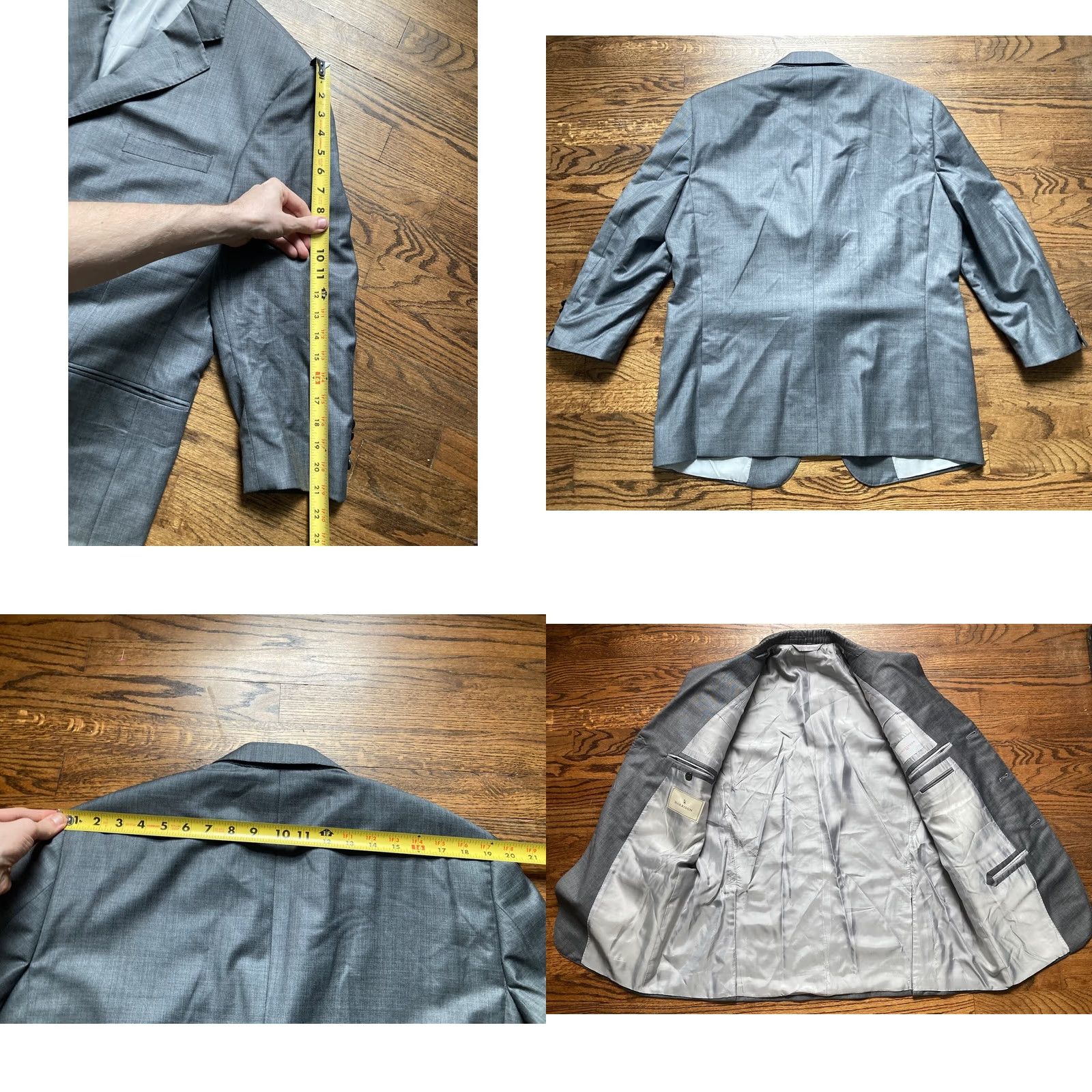 Vintage Samuelsohn Blazer Mens 43R Gray Wool Jacket 3-Button Notch Lapel Regular Length Double-Vented Sport Coat Jacket Coat Size 46R - 8 Thumbnail