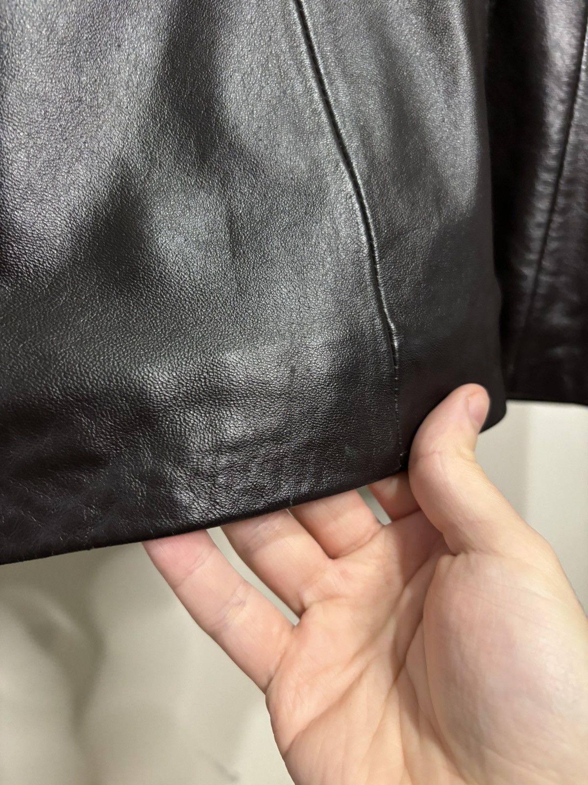 Genuine Leather × Vintage Vintage 1990s Dark Brown Leather Trench Coat Jacket Size L / US 10 / IT 46 - 5 Thumbnail