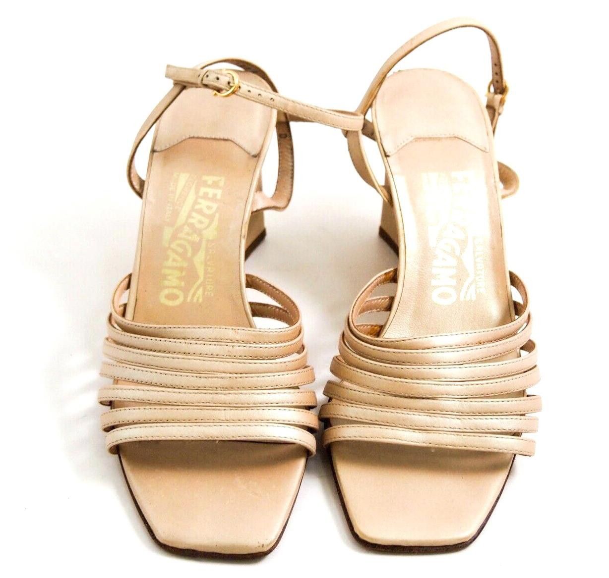 Salvatore Ferragamo Ferragamo Strappy Wedge Sandals Nude Metallic US 7.5 D EU 38 Size US 7.5 / IT 37.5 - 1 Thumbnail