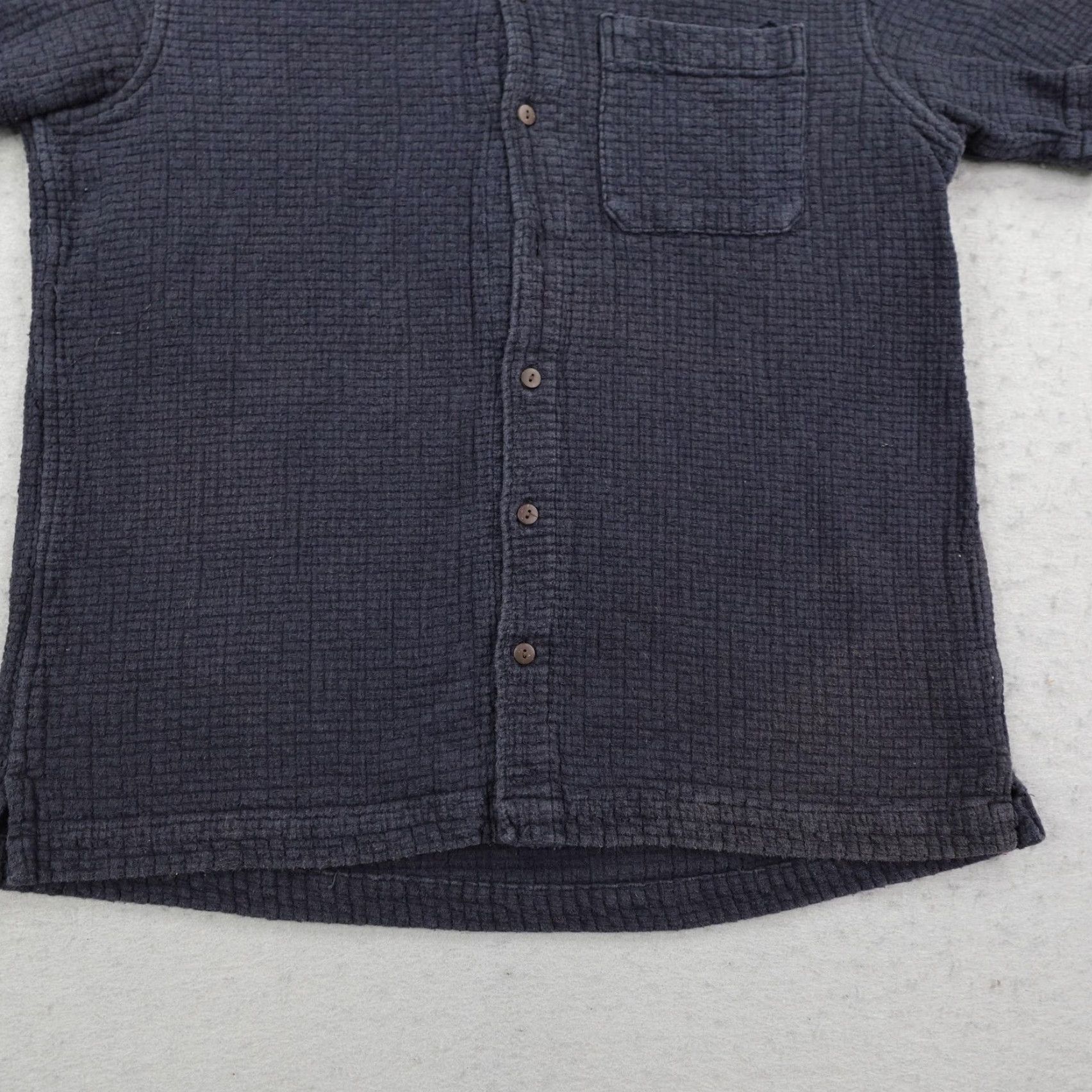 Vintage Kenny Flowers Shirt Mens Large Navy Blue Waffle Knit Textured Button Up Camp Size US L / EU 52-54 / 3 - 4 Thumbnail