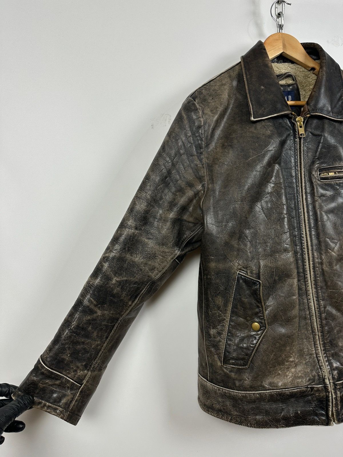 Gap 00s Vintage GAP Distressed Brown Leather Sherpa Lined Jacket Size US M / EU 48-50 / 2 - 13 Thumbnail