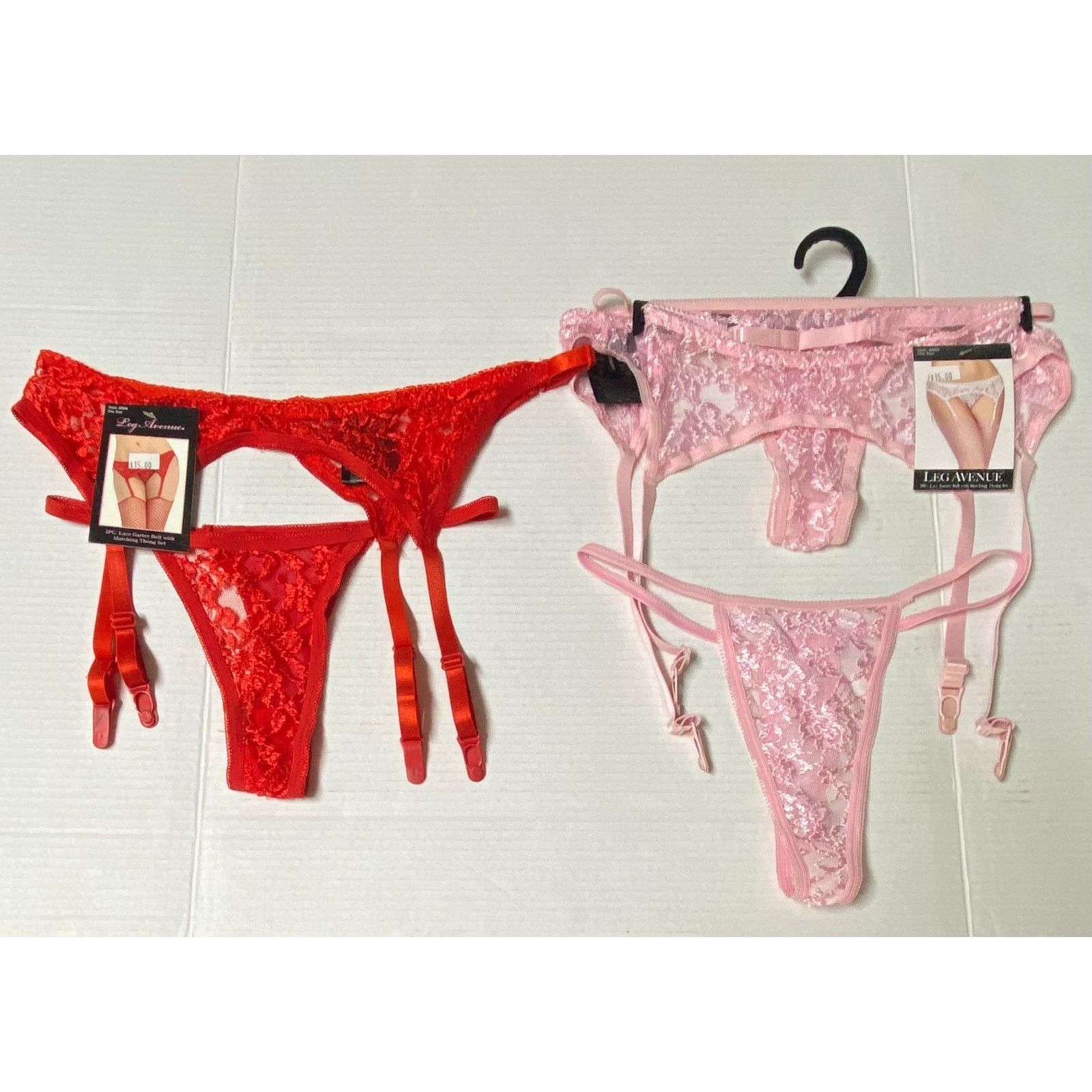 The Unbranded Brand New Red Pink 2PC One Size Lace Garter Belt Matching Thong Size ONE SIZE - 1 Thumbnail