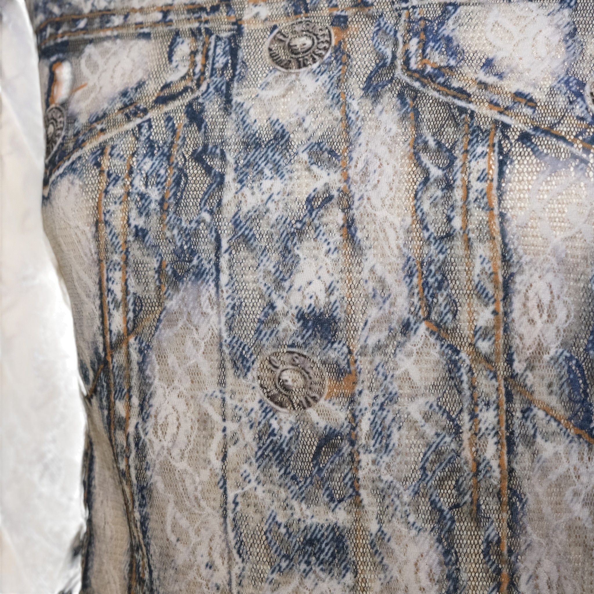 Diesel Trompe-l'œil See Through Lace Denim Jacket Top Size L / US 10 / IT 46 - 4 Thumbnail