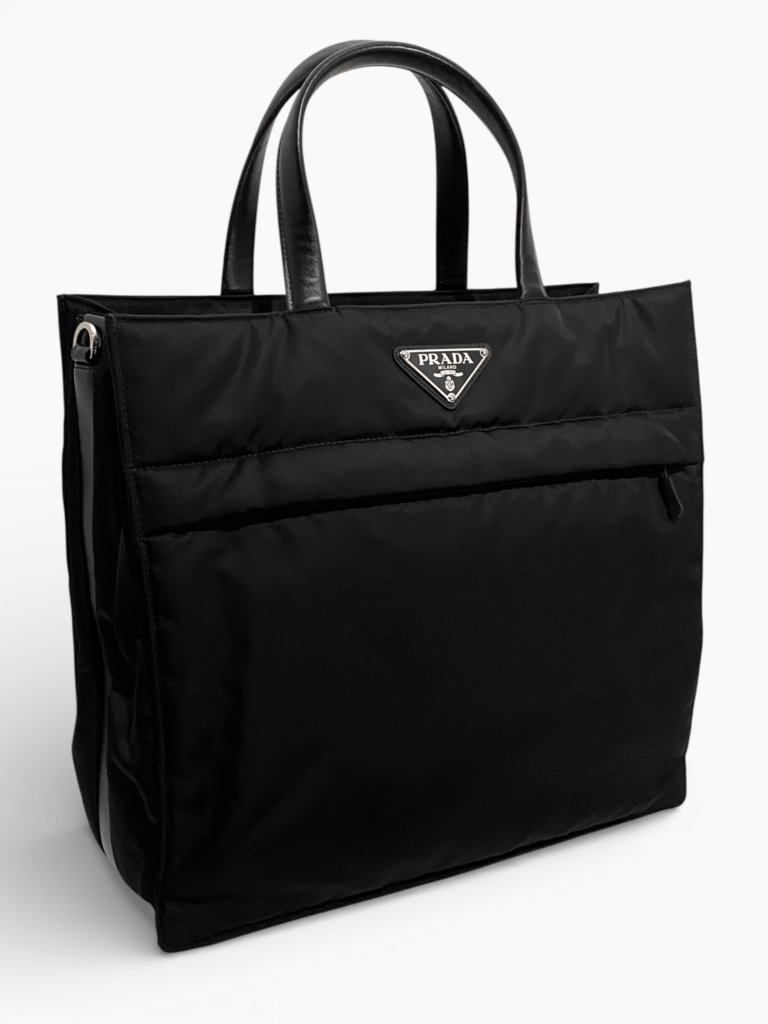 Prada Prada Triangle Logo Re Nylon Leather Hand Tote Large Bag Size ONE SIZE - 1 Thumbnail