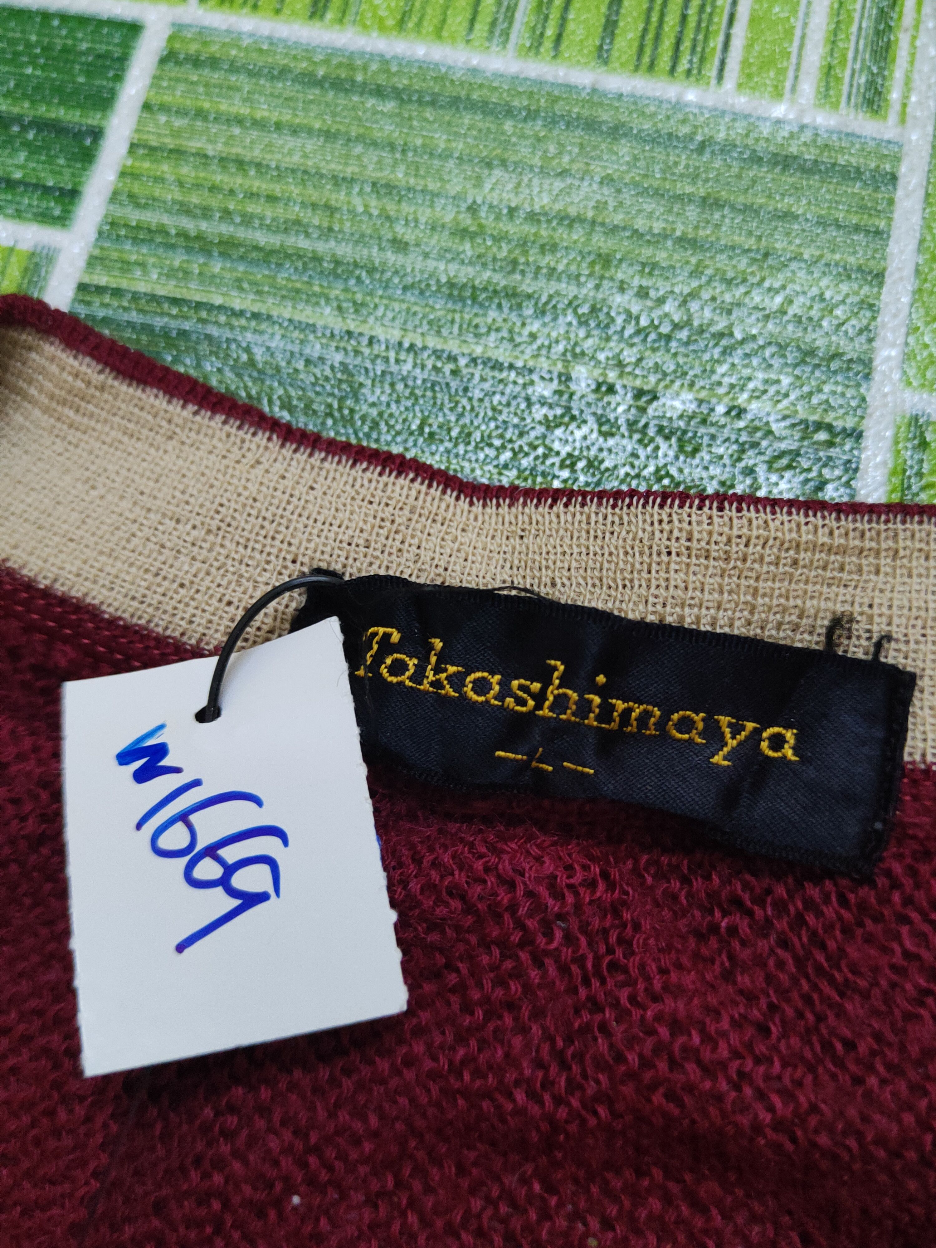 Japanese Brand Takashimaya Maroon MeshNet Knitwear Cardigan #W1669 Size US L / EU 52-54 / 3 - 12 Thumbnail