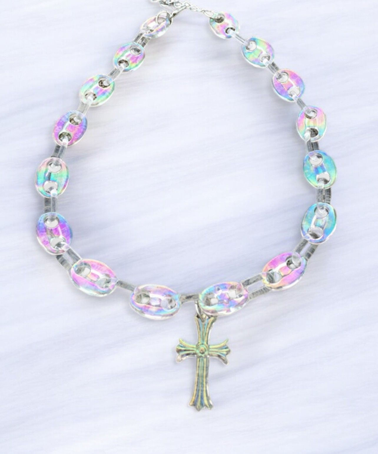 Japanese Brand 💎 Chrome Hearts Style Necklace Cross Acrylic Opal Chain Size ONE SIZE - 5 Thumbnail