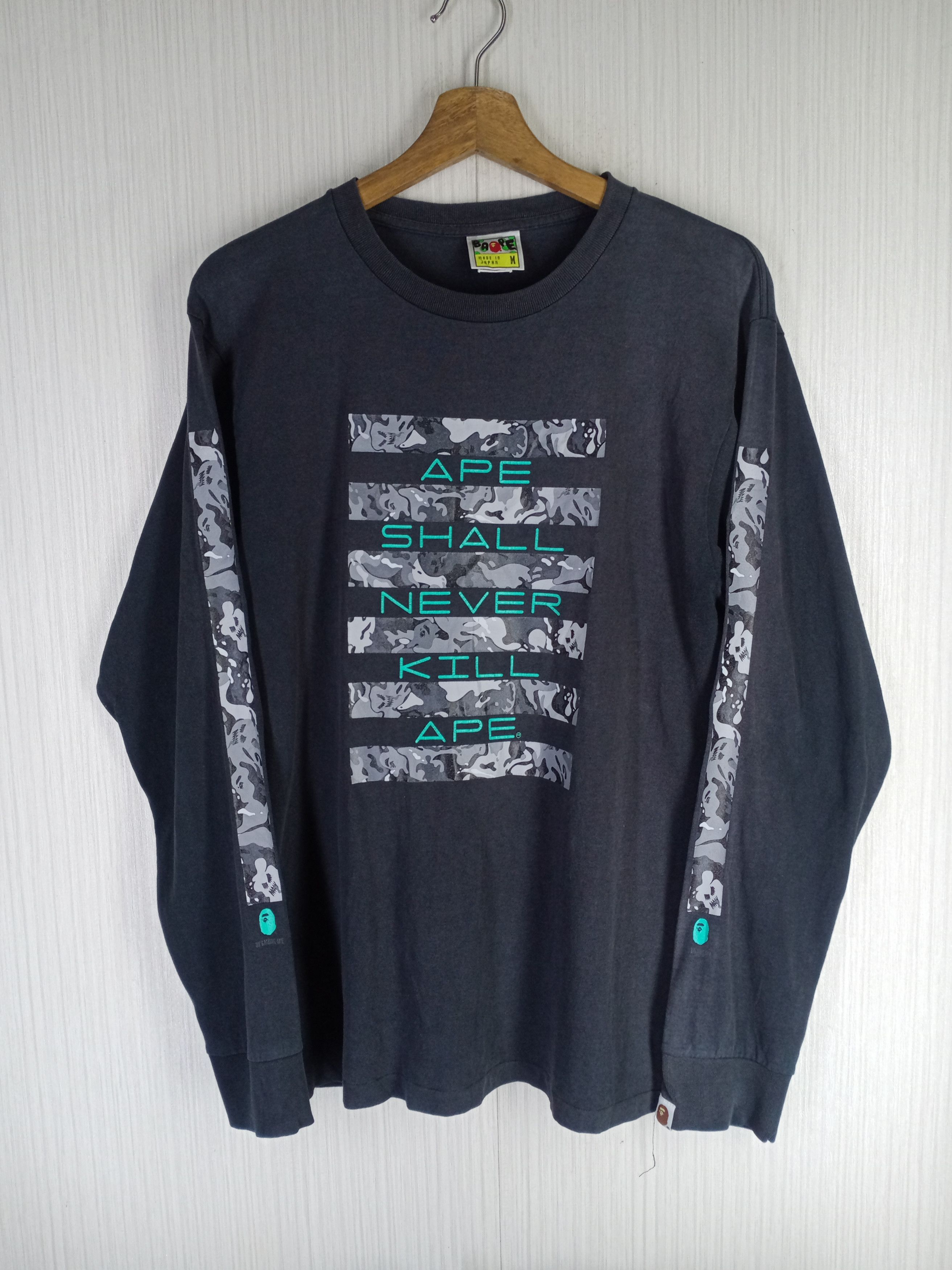 Bape Vintage BAPE Ape Shall Never Kill Ape Long Sleeve Tshirt Size US M / EU 48-50 / 2 - 1 Thumbnail