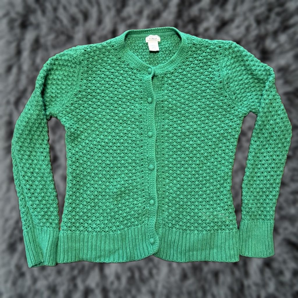 Vintage VINTAGE LL Bean Cardigan Wool Blend Crochet Button Front Green Women’s Large Regular Size Size L / US 10 / IT 46 - 1 Thumbnail