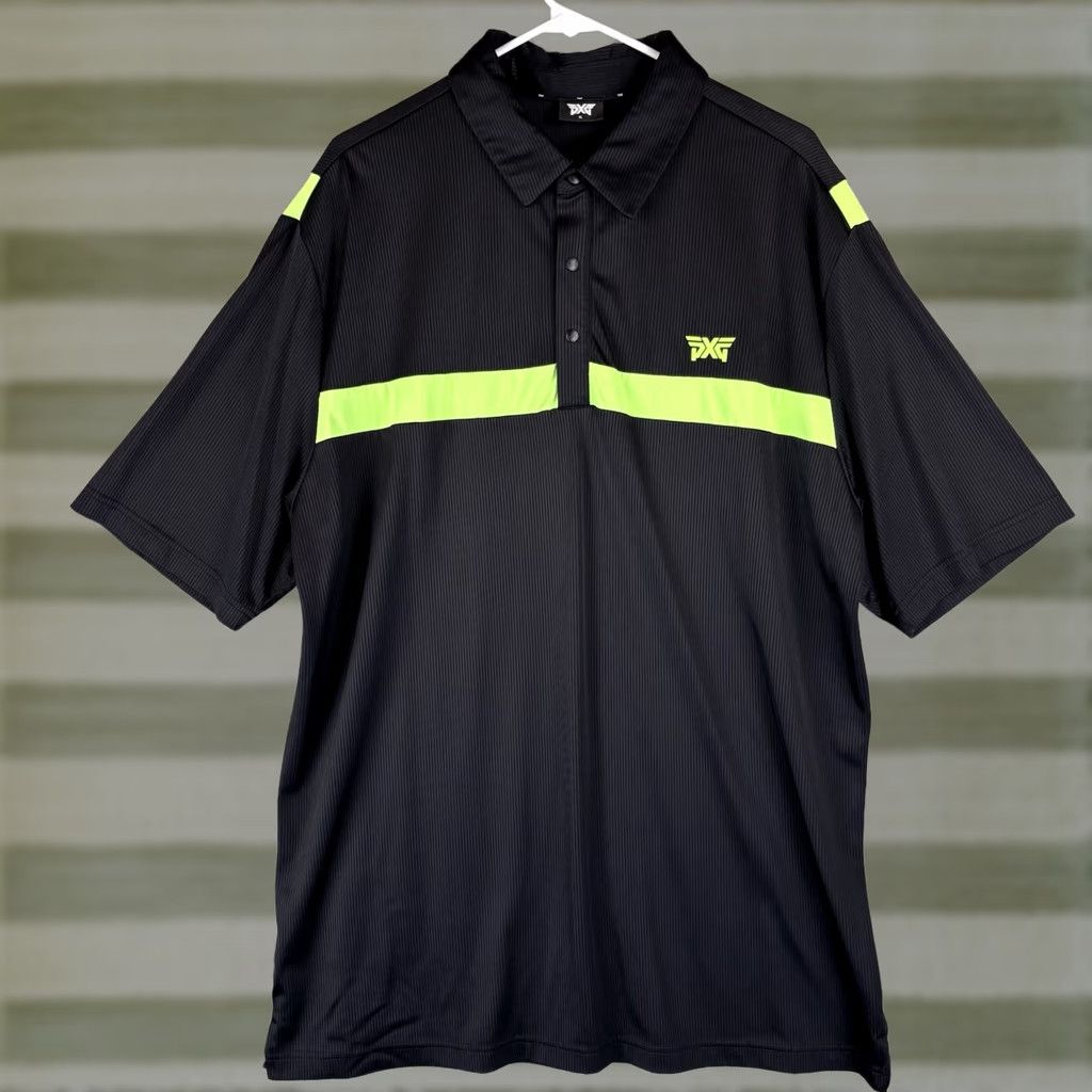 Vintage PXG Parsons Extreme Golf Polo Shirt Mens XL Black Neon Green Stripe Performance Polo Shirt Size US XL / EU 56 / 4 - 1 Thumbnail