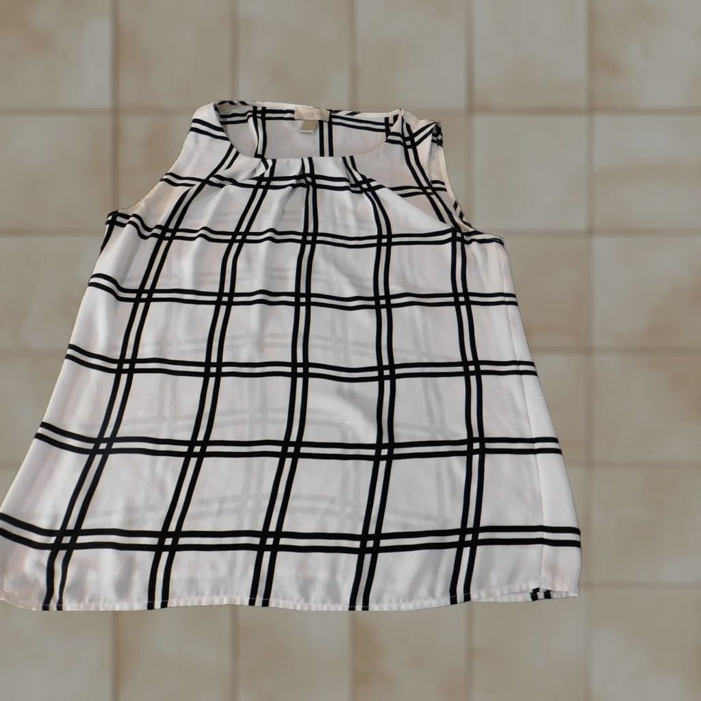 Loft Loft Blouse White Plaid Women Sleeveless Button-Down Collared Knit Polyester Regular Small Casual Modern Lightweight Stretch Shirt Top 90s? Size S / US 4 / IT 40 - 1 Thumbnail